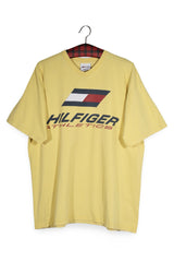 Tricou - Tommy Hilfiger galben pastel din bumbac, cu logo Athletics – XL – Bărbați - detaliu