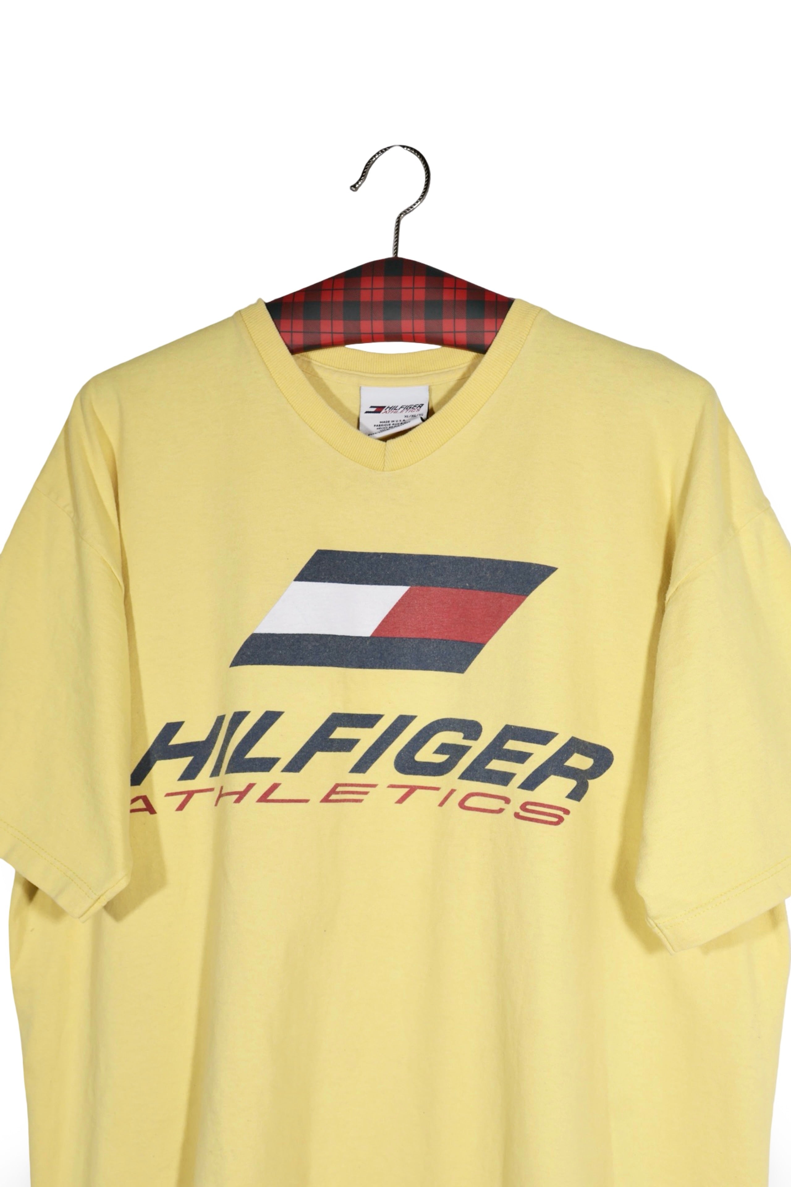 Tricou - Tommy Hilfiger galben pastel din bumbac, cu logo Athletics – XL – Bărbați - spate