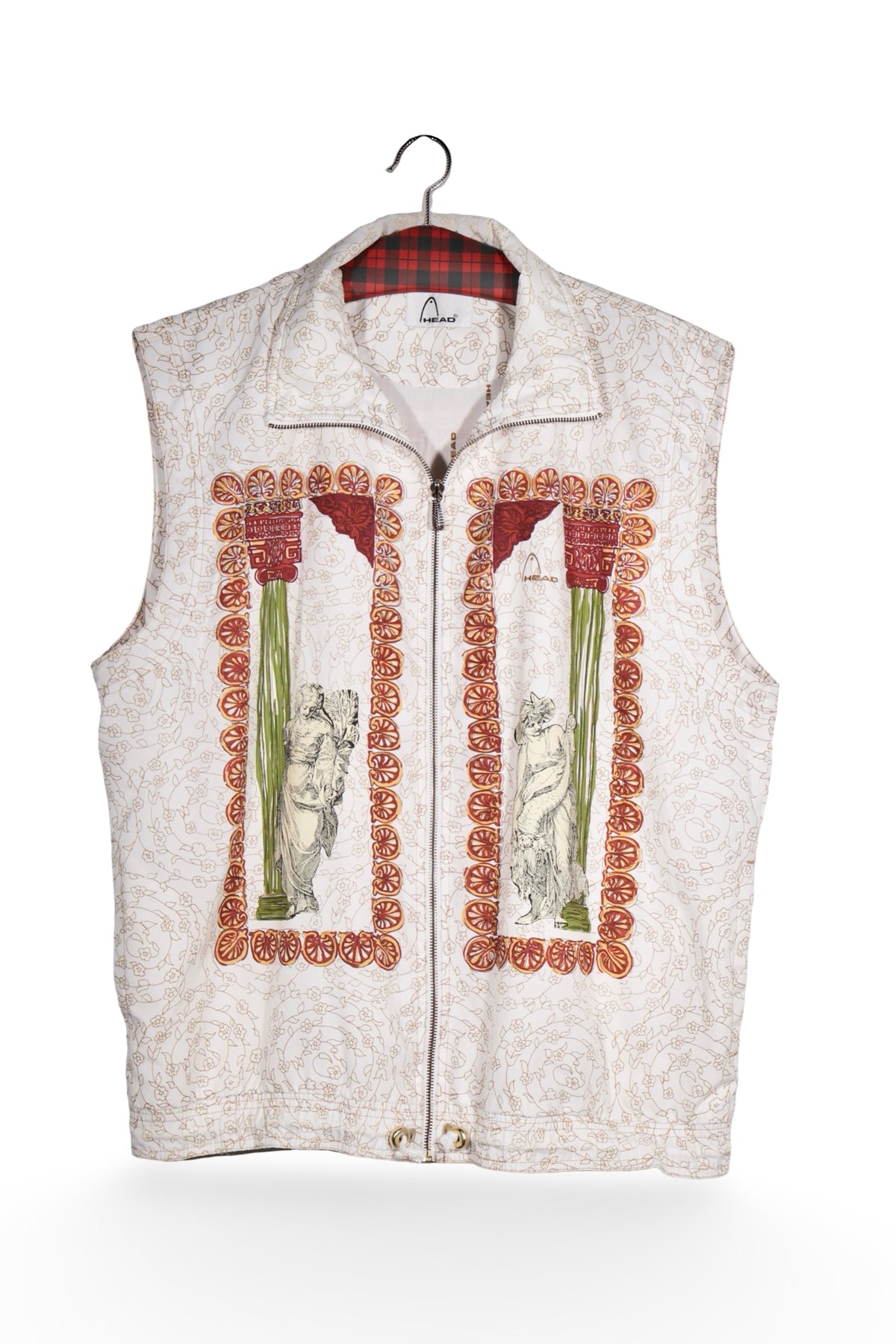 Vestă - Vintage alb crem cu imprimeu grafic ornamental – XL – Bărbați - fata