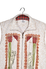 Vestă - Vintage alb crem cu imprimeu grafic ornamental – XL – Bărbați - detaliu