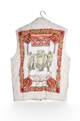 Vestă - Vintage alb crem cu imprimeu grafic ornamental – XL – Bărbați - spate