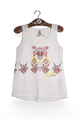 Top - Desigual alb cu imprimeu ornamental colorat – M – Femei - fata