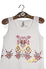Top - Desigual alb cu imprimeu ornamental colorat – M – Femei - detaliu