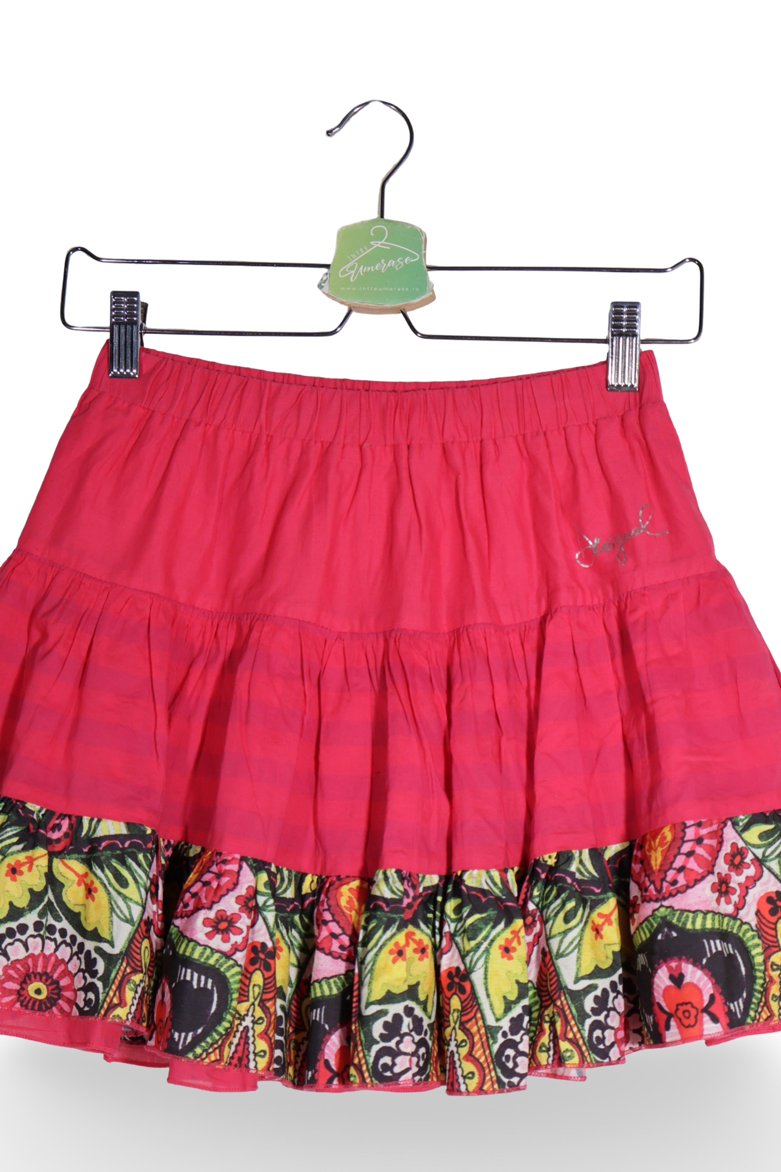 Fustă - Desigual fustă roz fuchsia cu volan imprimat – XXS – Femei - detaliu