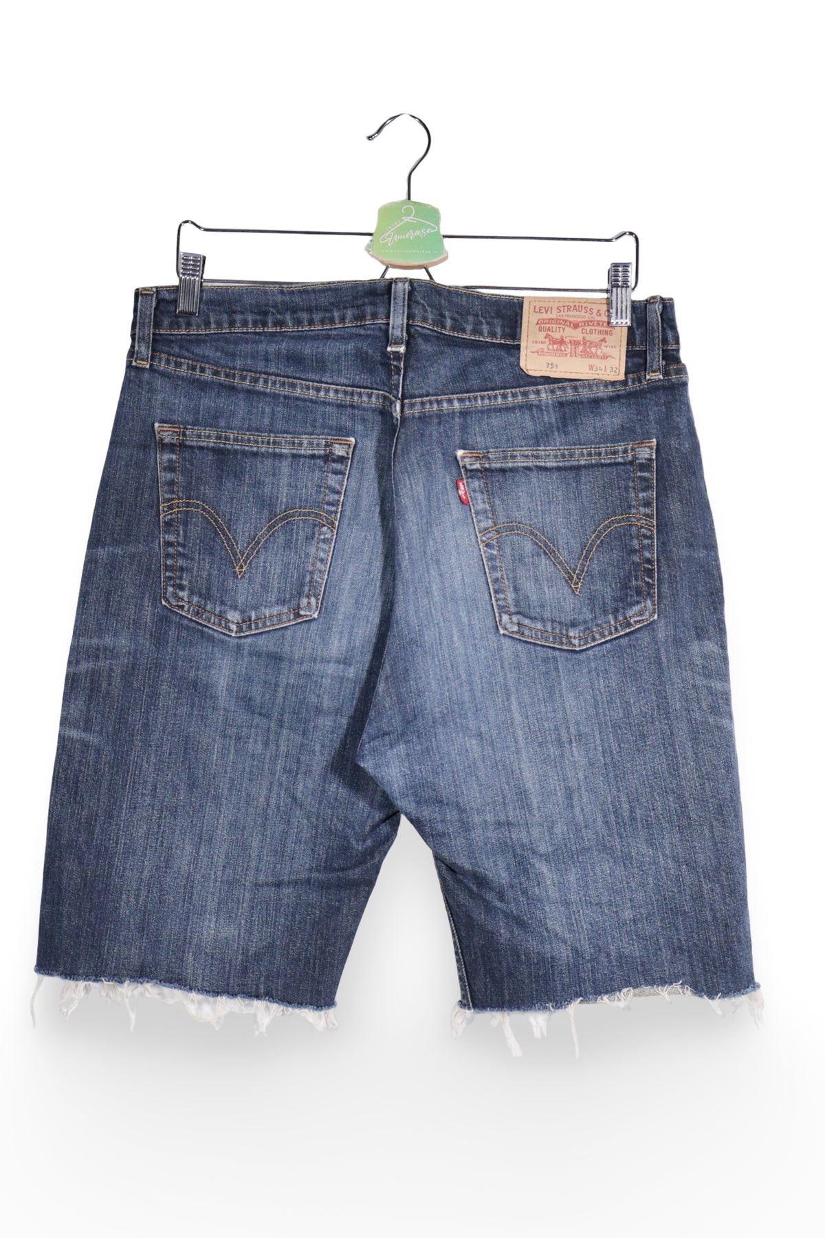 Blugi scurți - Levi's din denim albastru cu tiv decupat – M – Bărbați - detaliu