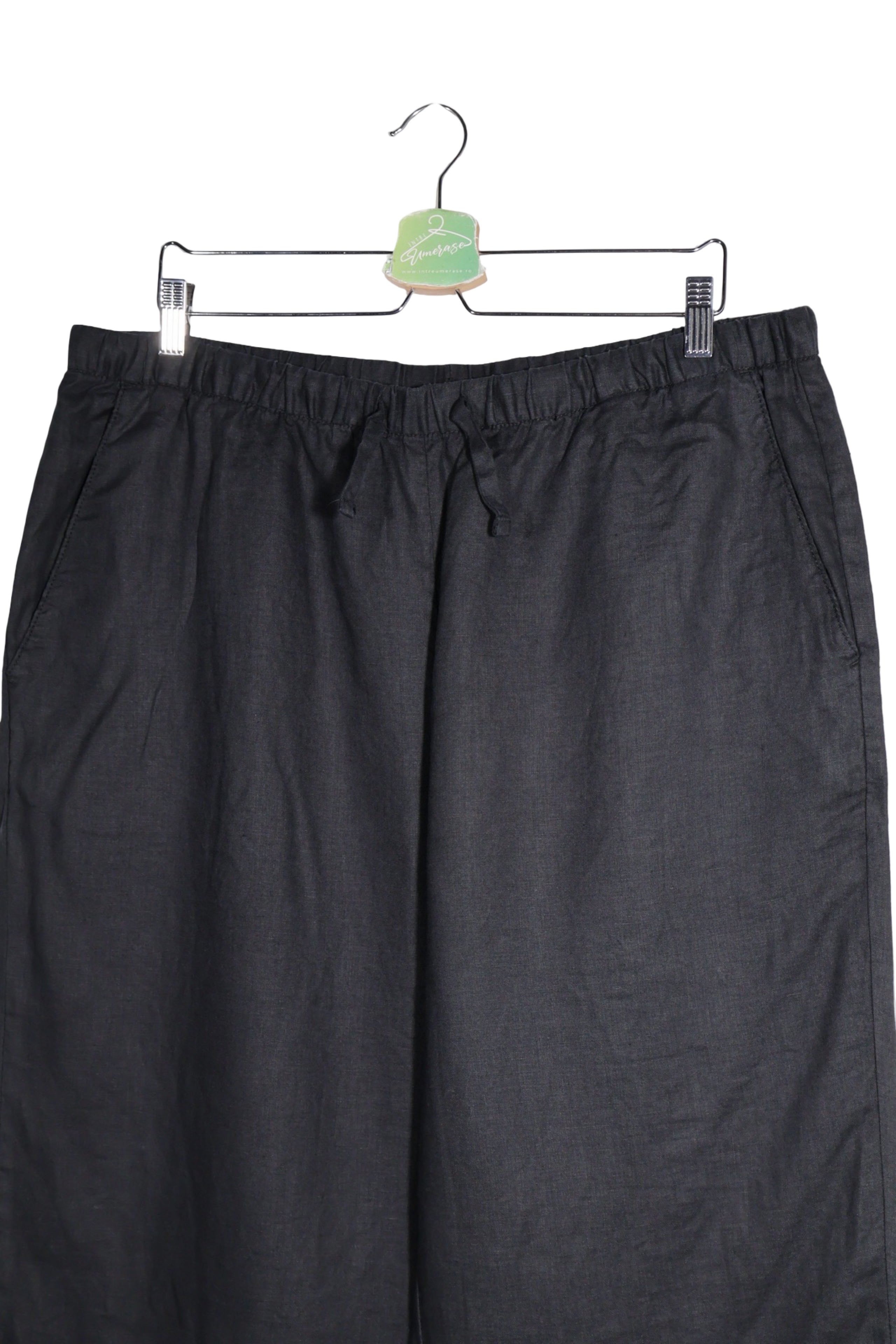 Pantaloni - Alte Branduri negri din in cu talie elastică – XL – Femei - detaliu
