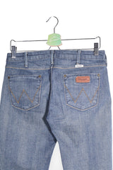 Blugi 2/3 - Wrangler albastru decolorat din bumbac elastic – M – Bărbați - spate