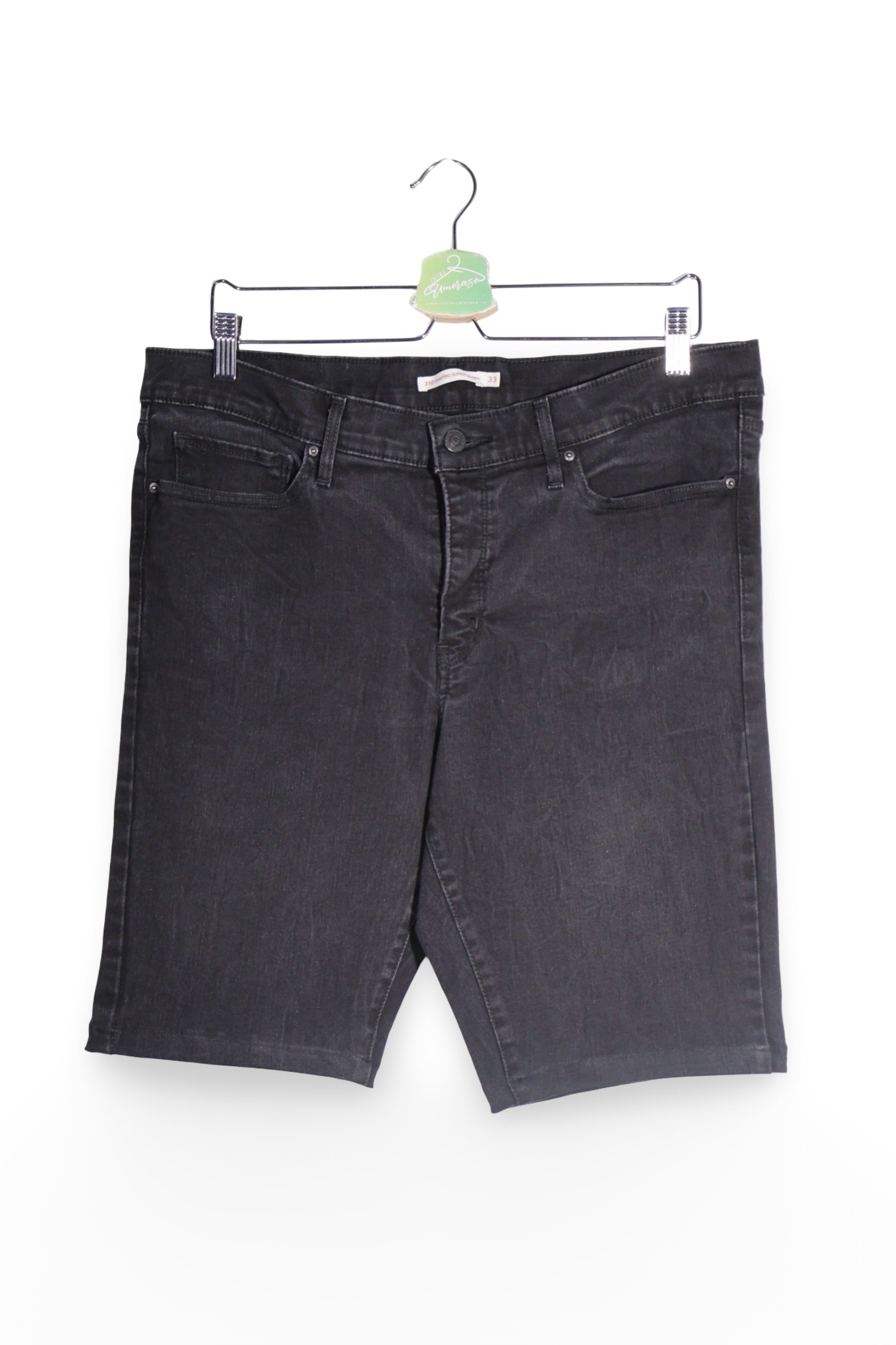 Blugi scurți - Levi's negri spalaciti din denim elastic – XL – Femei - fata