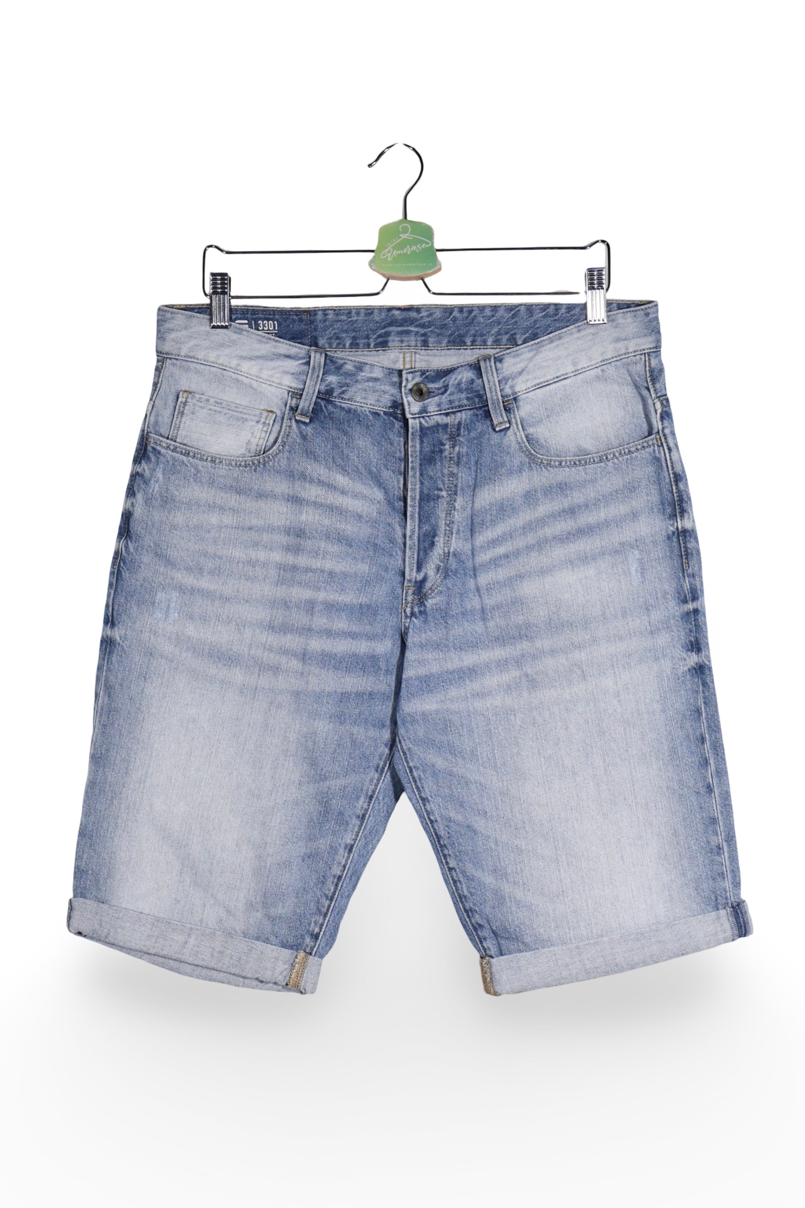 Blugi scurți - G-star denim albastru decolorat, cu revere – M – Bărbați - fata