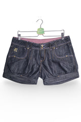 Pantaloni scurți - Premium denim albastru inchis cu mansete rasfrante – L – Femei - fata