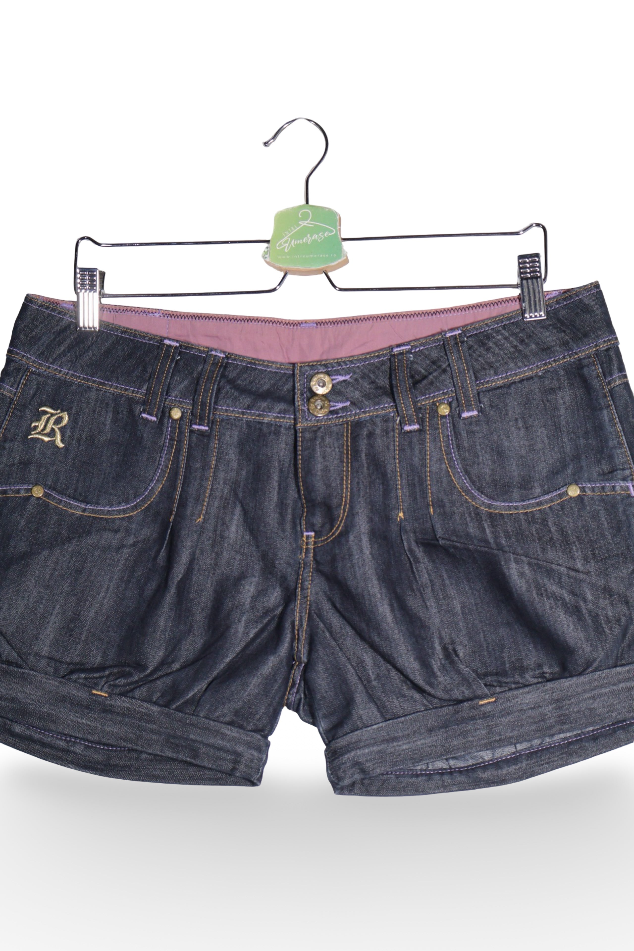 Pantaloni scurți - Premium denim albastru inchis cu mansete rasfrante – L – Femei - detaliu