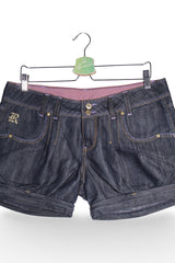 Pantaloni scurți - Premium denim albastru inchis cu mansete rasfrante – L – Femei - detaliu