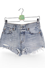 Blugi scurți - Levi's blugi scurti bleu decolorați, tiv franjurat – XS – Femei - detaliu
