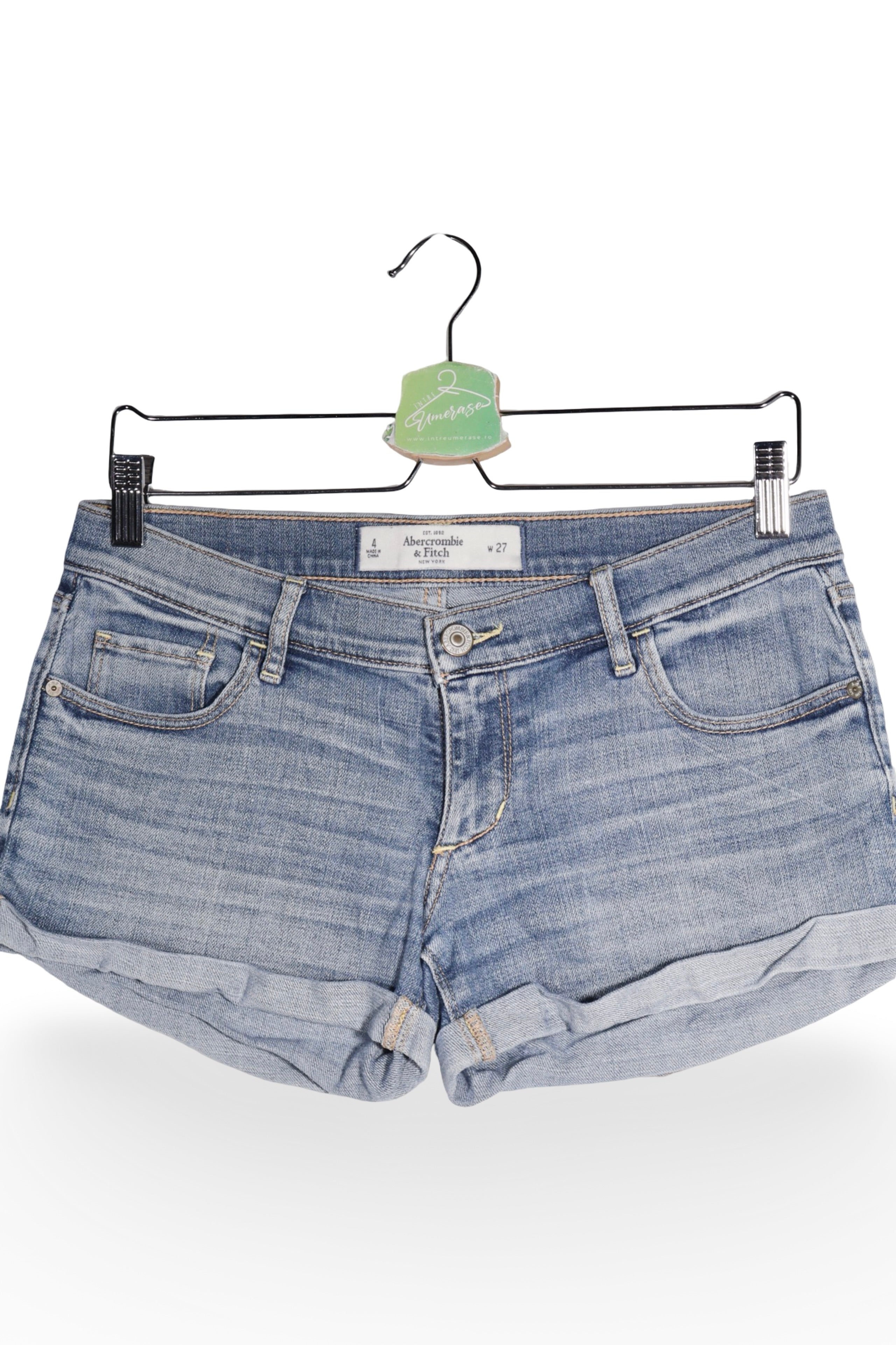 Pantaloni scurți - Abercrombie&Fitch denim albastru deschis cu tiv rasfrânt – M – Femei - detaliu