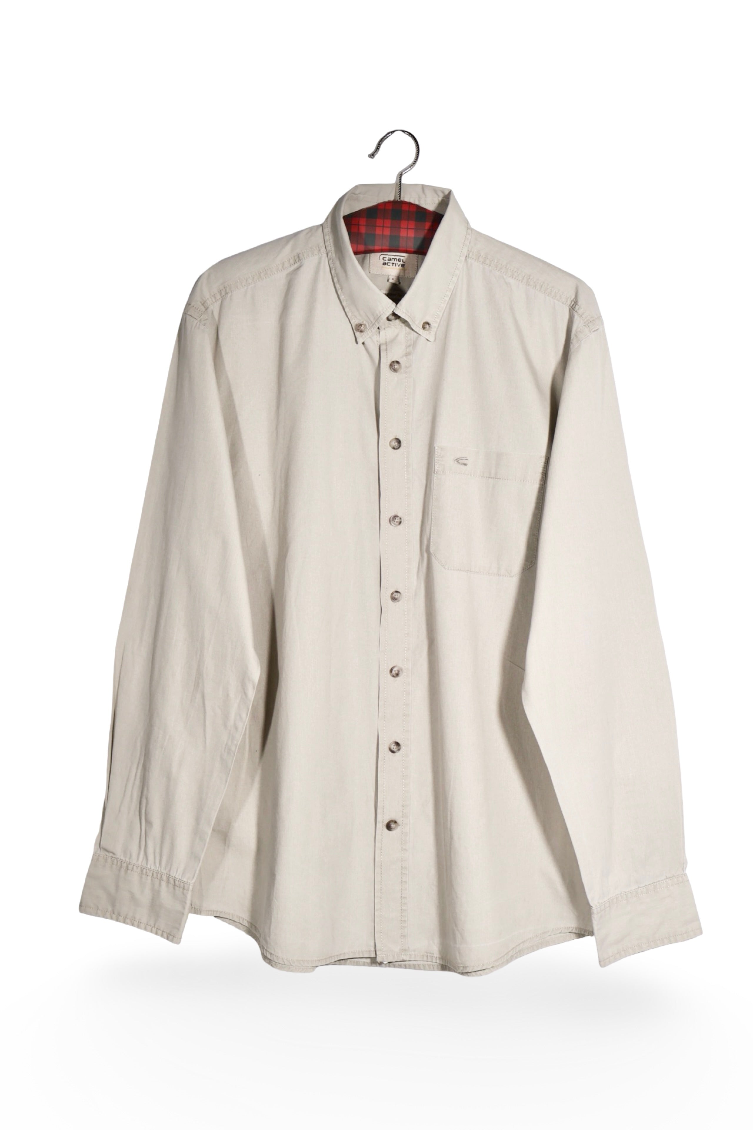 Cămașă - Camel bej din bumbac cu guler button-down – L – Bărbați - fata