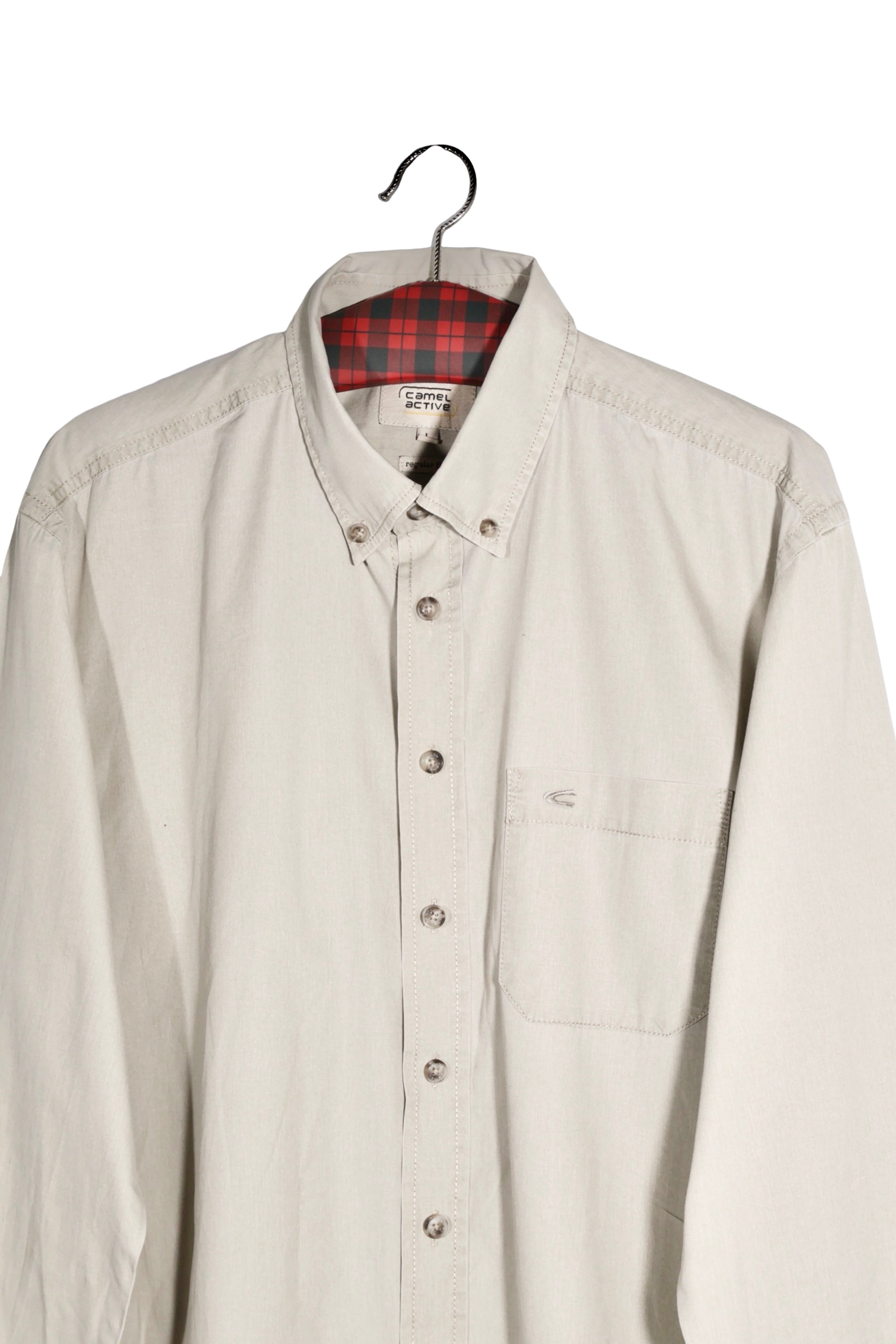 Cămașă - Camel bej din bumbac cu guler button-down – L – Bărbați - detaliu