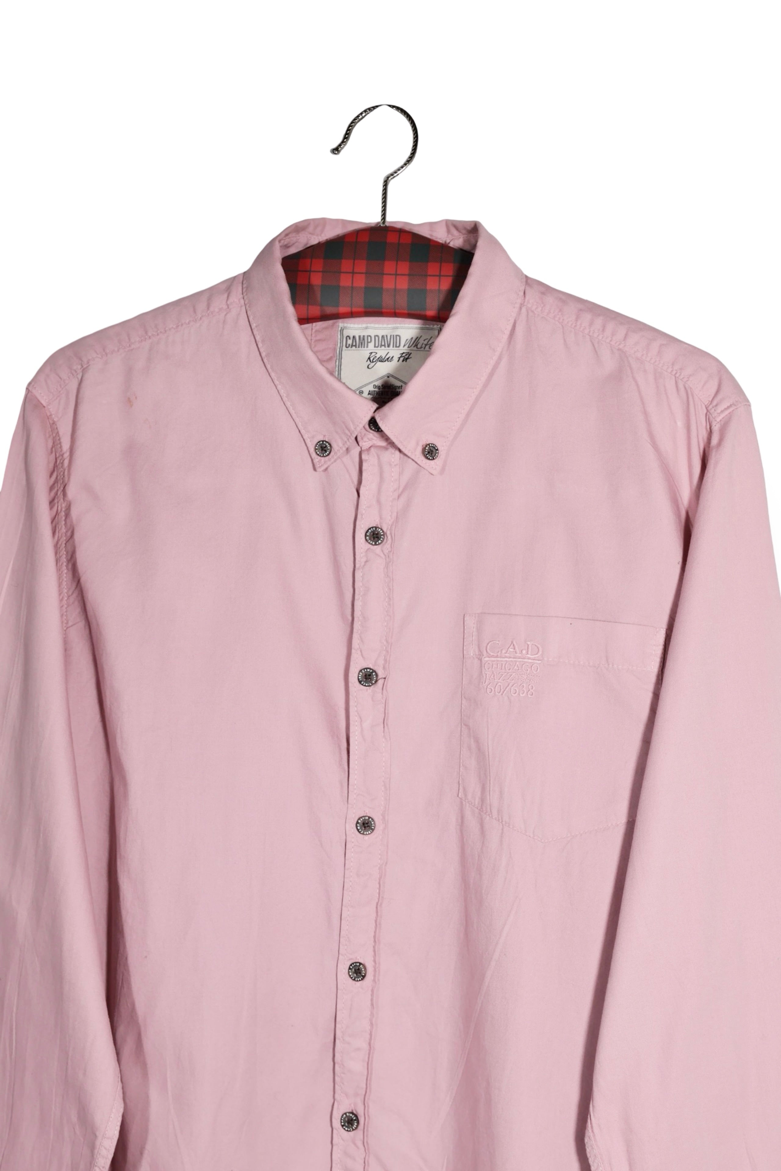 Cămașă - Camp David roz pal din bumbac cu detaliu tartan – M – Bărbați - detaliu