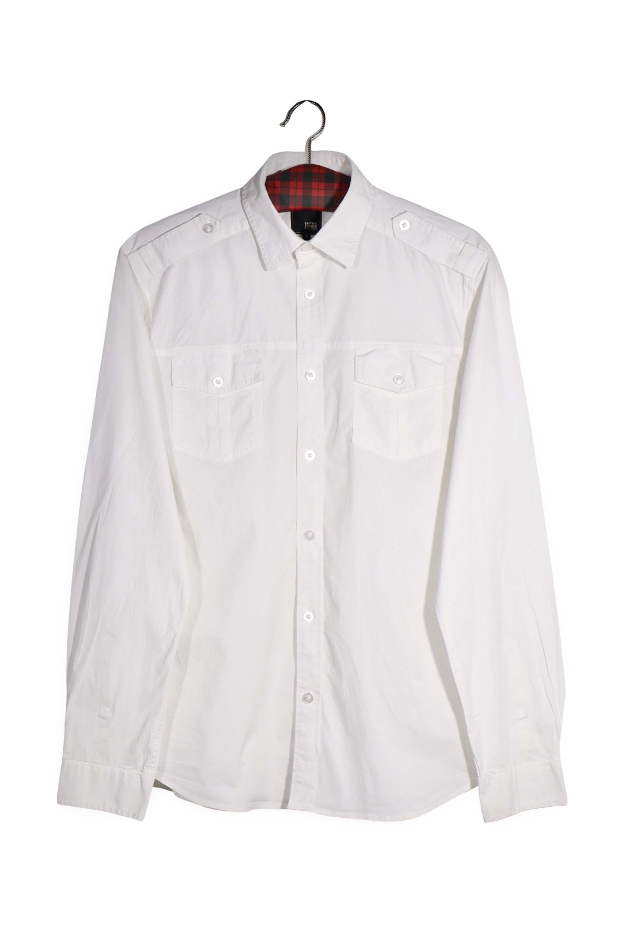 Cămașă - JACK&JONES alb din bumbac cu epoleti – M – Bărbați - fata