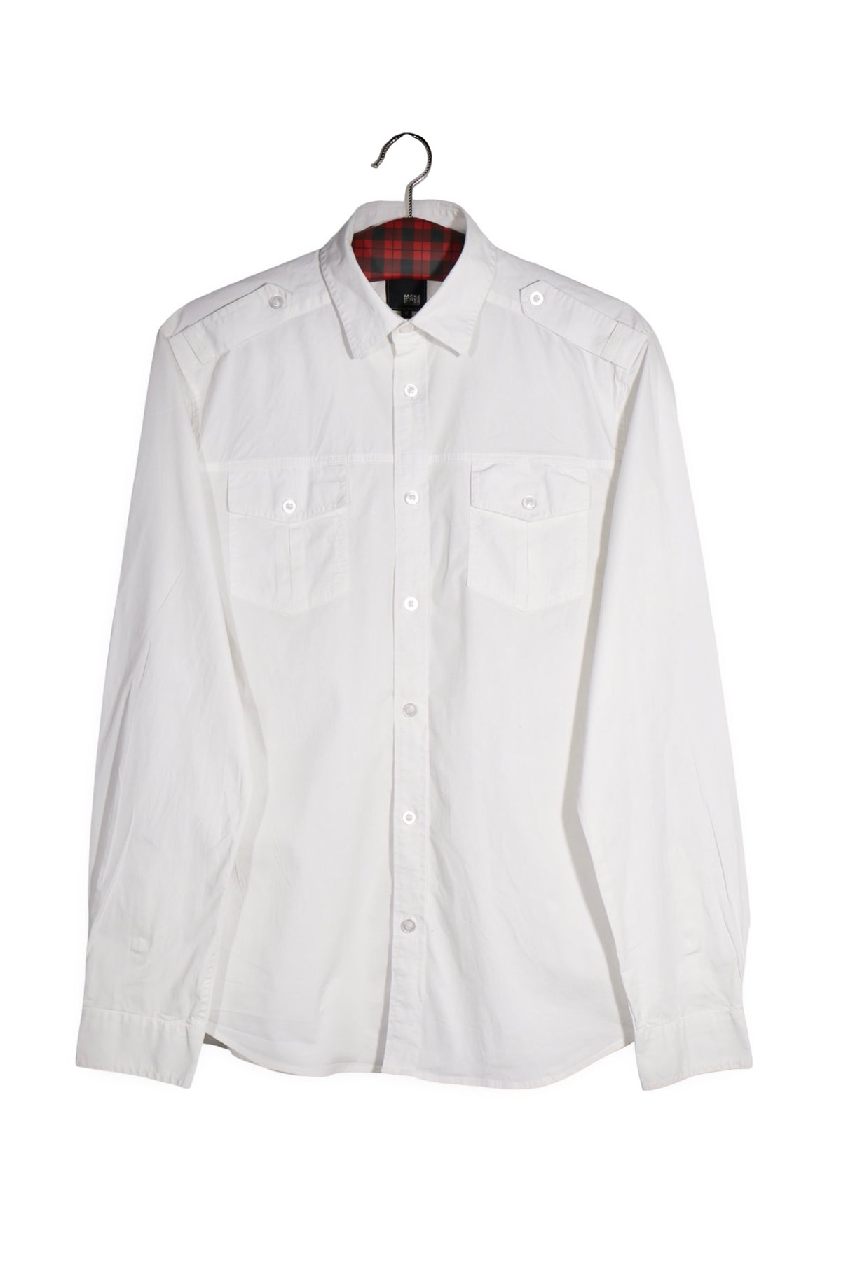 Cămașă - JACK&JONES alb din bumbac cu epoleti – M – Bărbați - fata