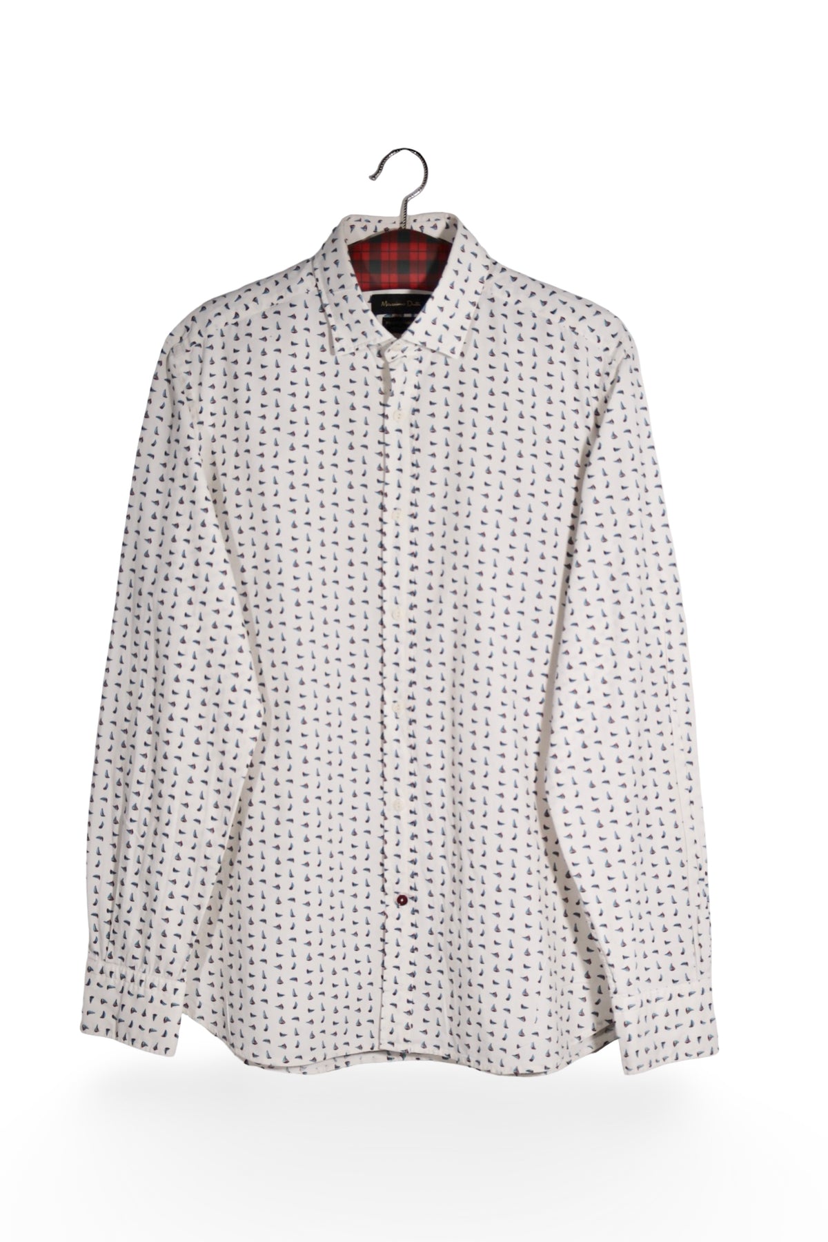 Cămașă - Massimo Dutti alb cu imprimeu geometric fin – L – Bărbați - fata