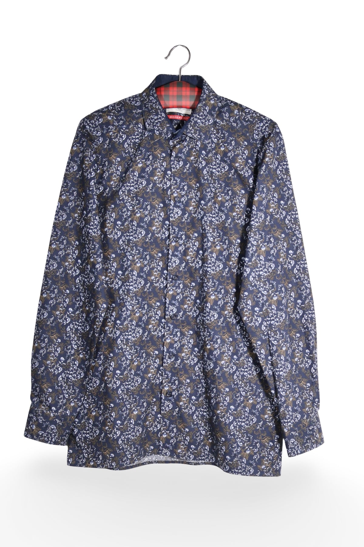 Cămașă - Royal Class floral bleumarin din bumbac – M – Bărbați - fata