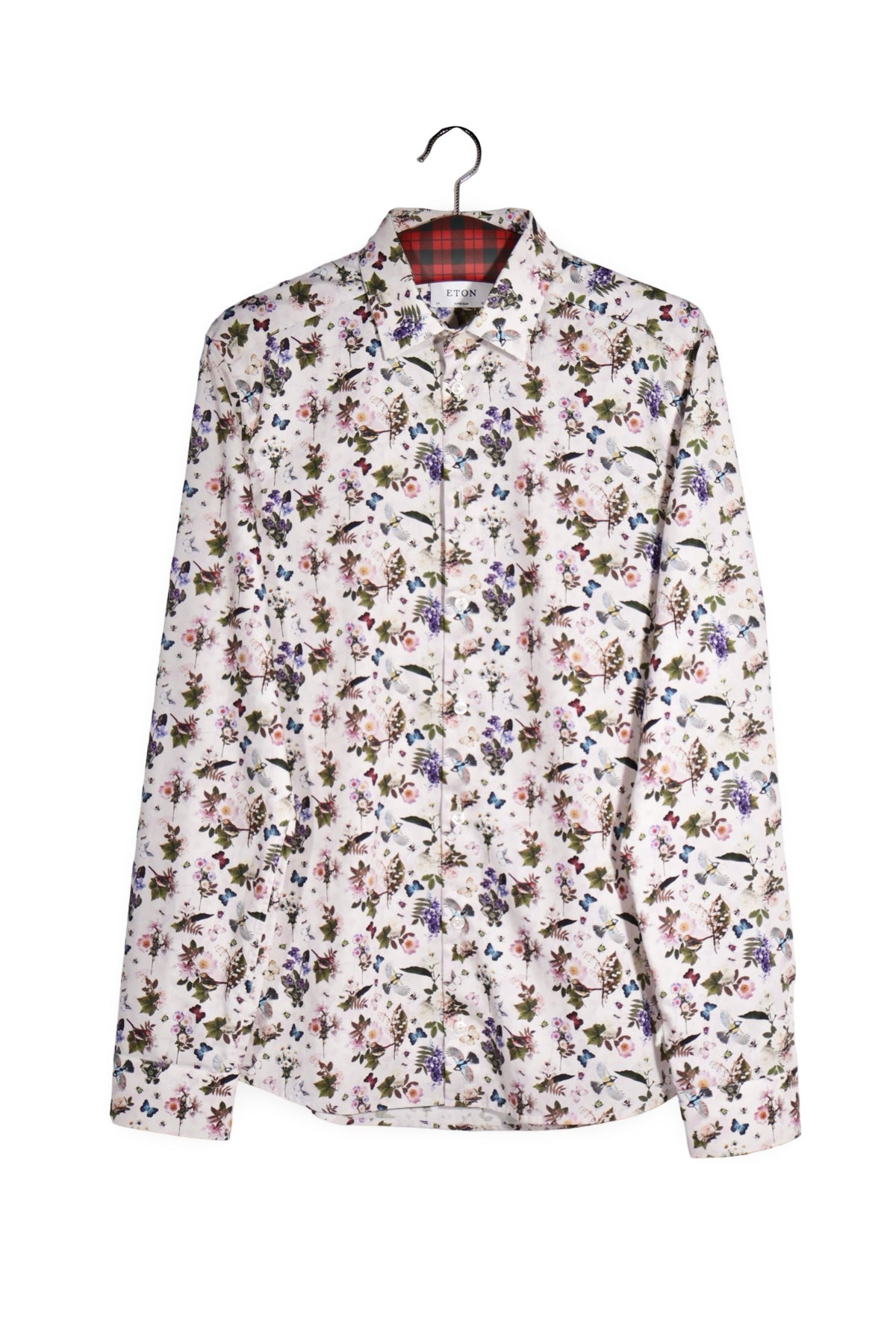 Cămașă - Eton alb cu imprimeu floral fin – M – Bărbați - fata
