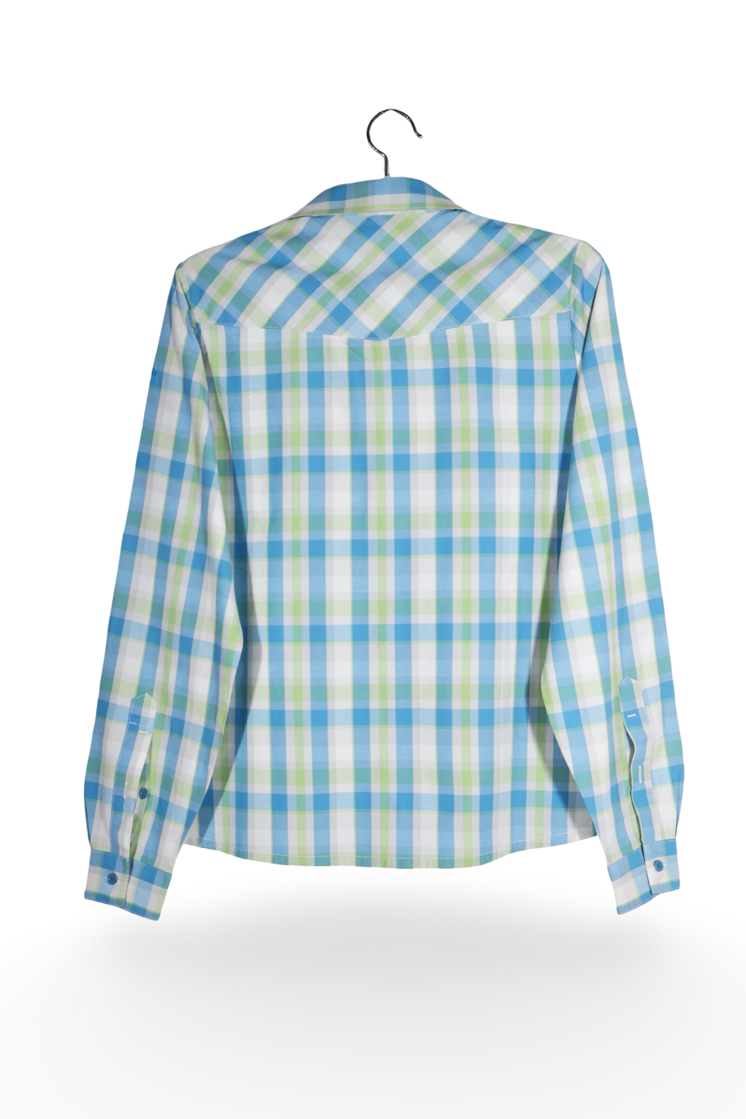 Cămașă - Vaude camasa in carouri bleu-verde din bumbac – S – Femei - spate