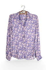 Cămașă - Premium albastru cu imprimeu paisley crem – L – Femei - fata