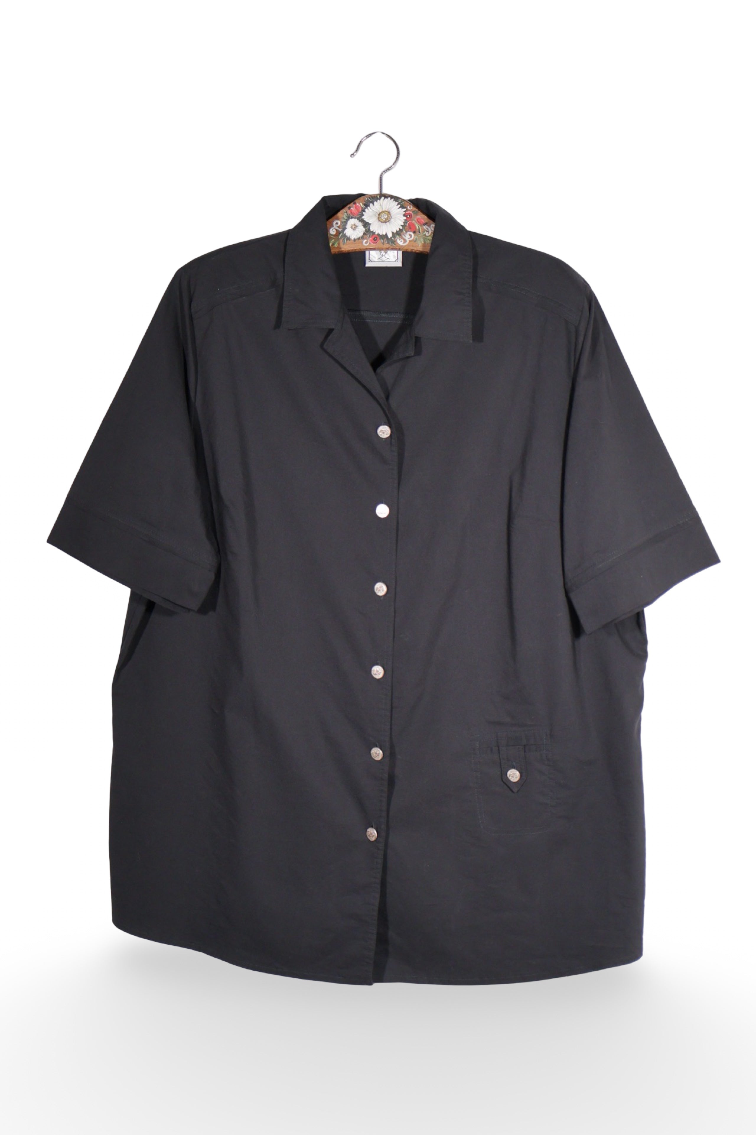 Cămașă - Vintage neagră, amplă, cu mânecă scurtă – XL – Femei - fata