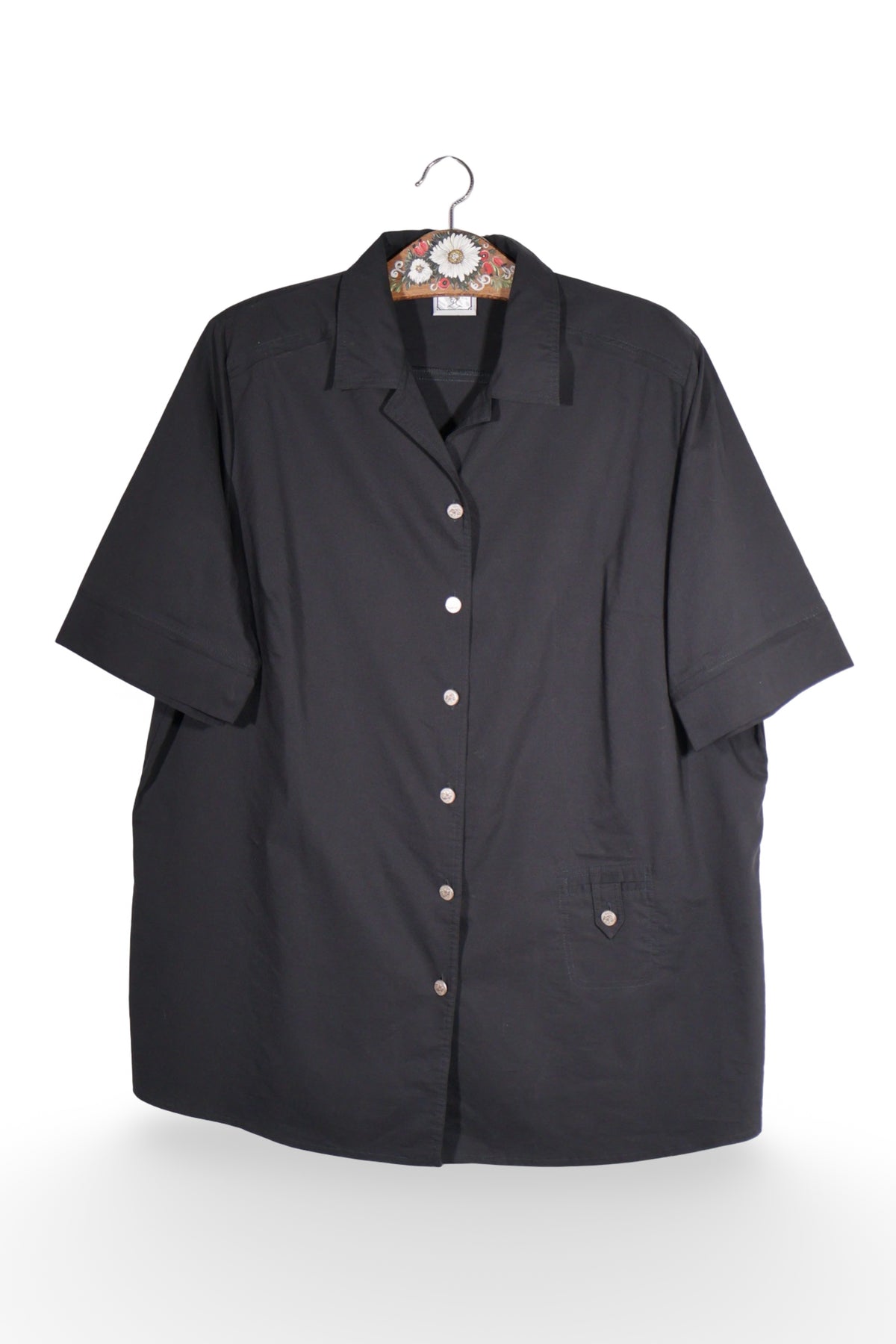 Cămașă - Vintage neagră, amplă, cu mânecă scurtă – XL – Femei - fata