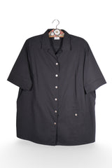 Cămașă - Vintage neagră, amplă, cu mânecă scurtă – XL – Femei - fata