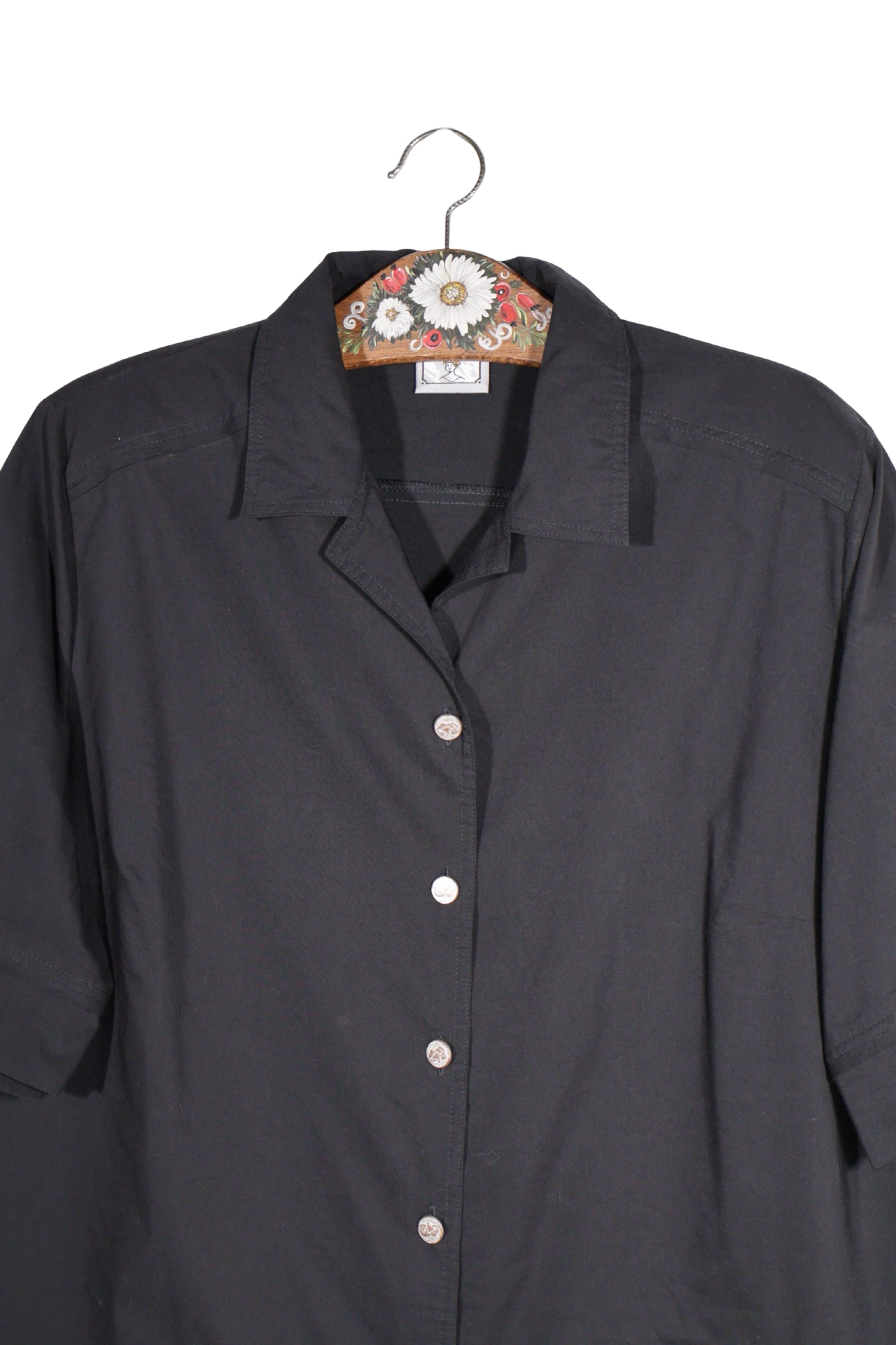 Cămașă - Vintage neagră, amplă, cu mânecă scurtă – XL – Femei - detaliu