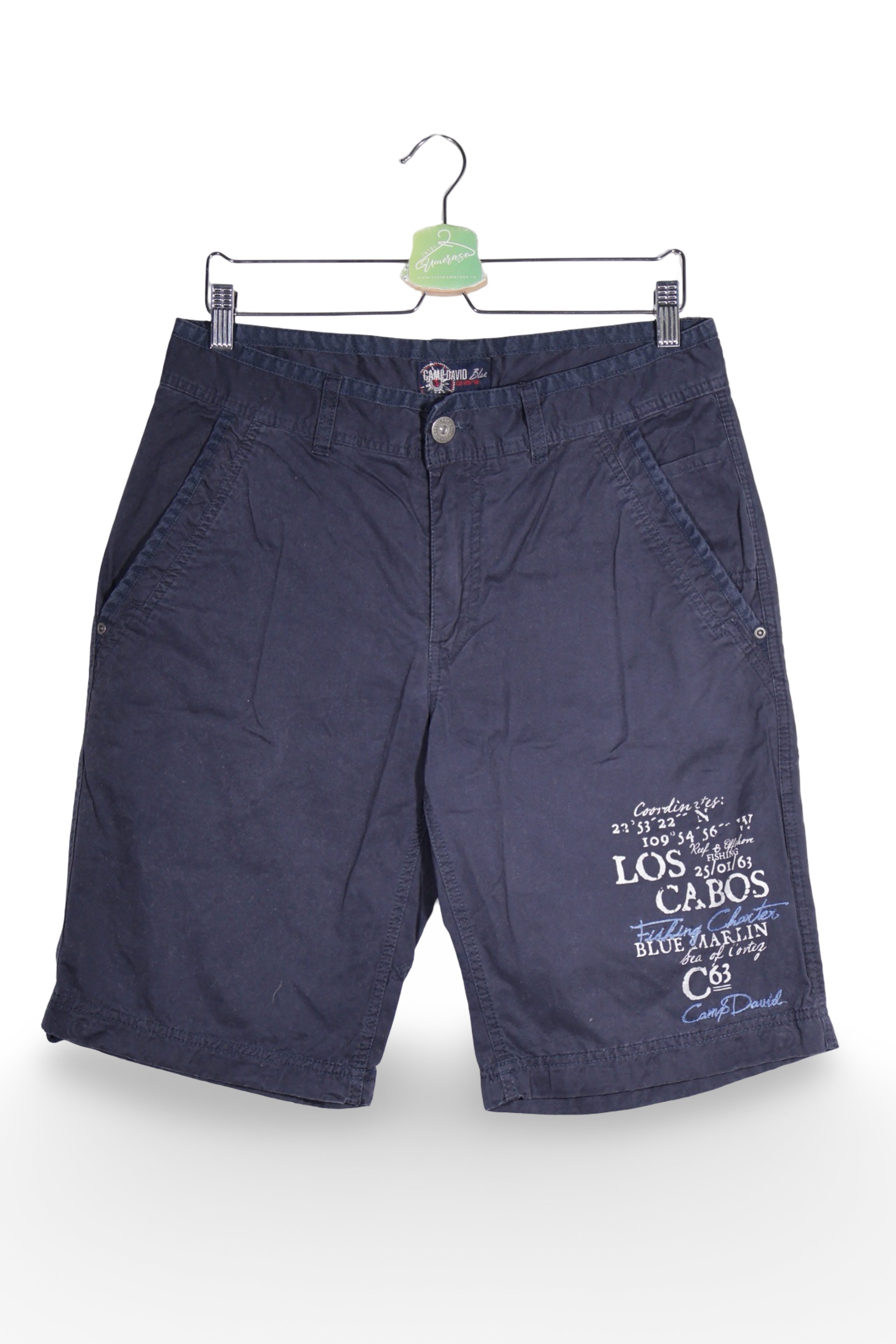 Pantaloni scurți - Camp David bleumarin cu imprimeu grafic pe picior – M – Bărbați - fata