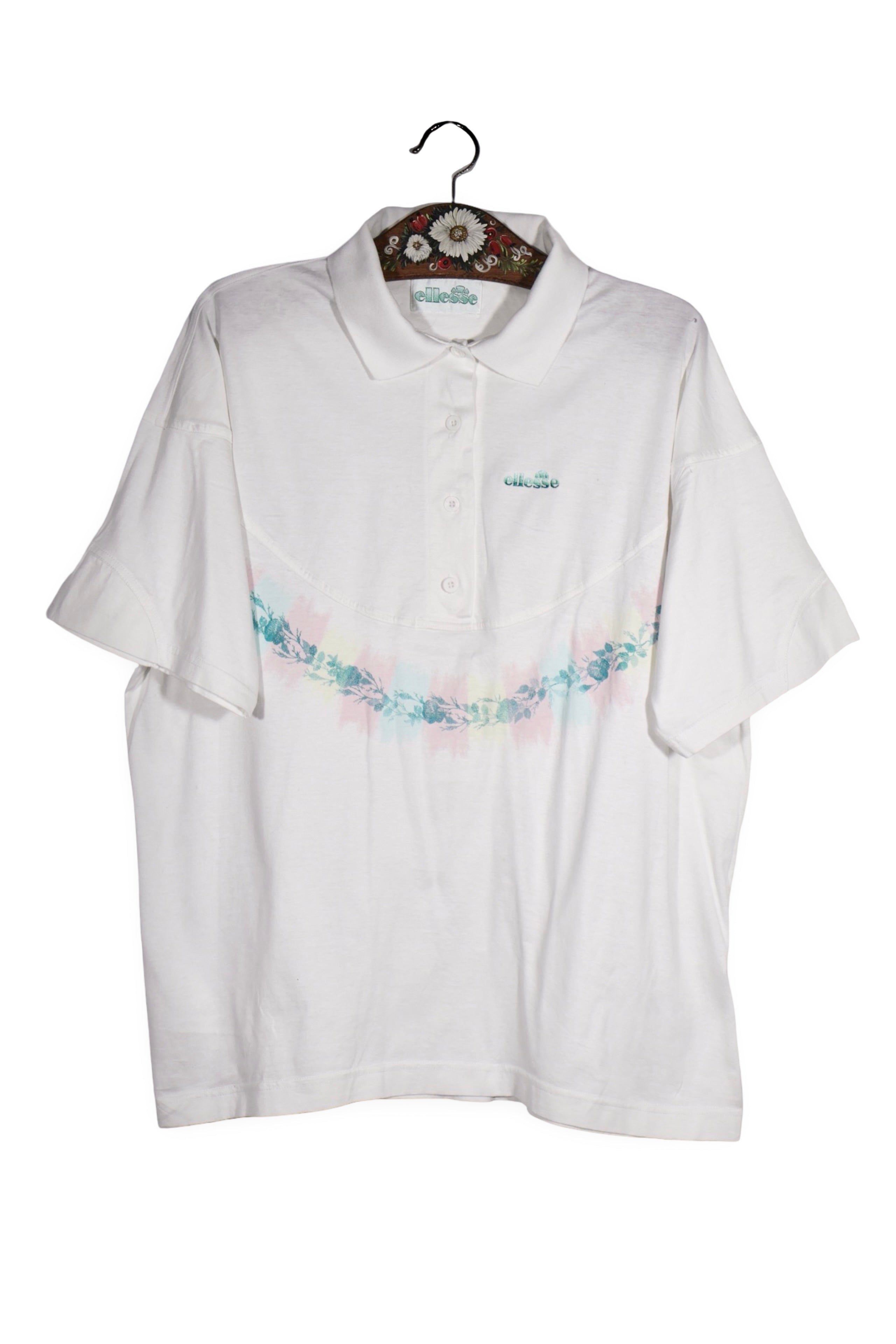 Tricou - Ellesse alb cu print floral pastel – XL – Femei - fata
