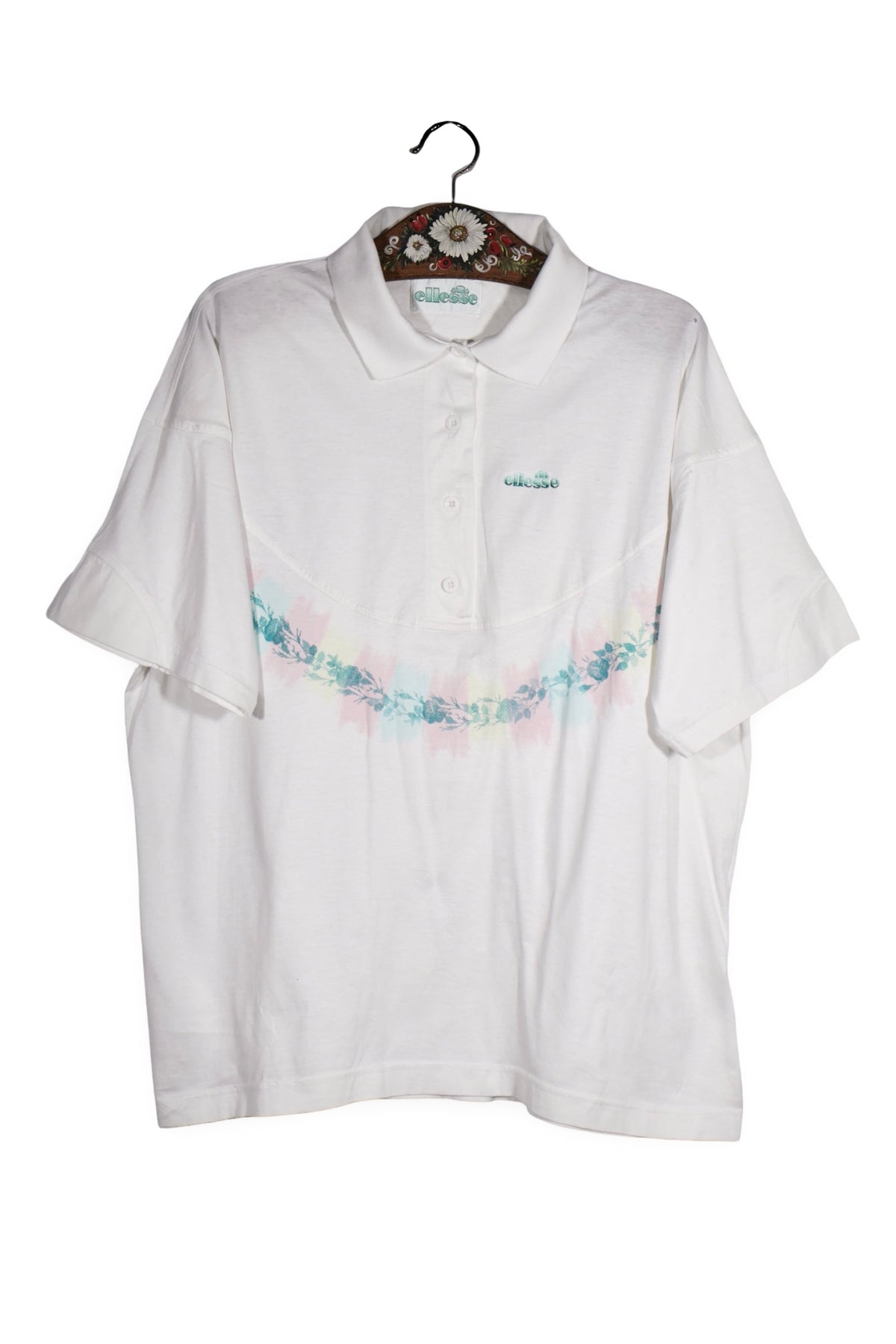 Tricou - Ellesse alb cu print floral pastel – XL – Femei - fata