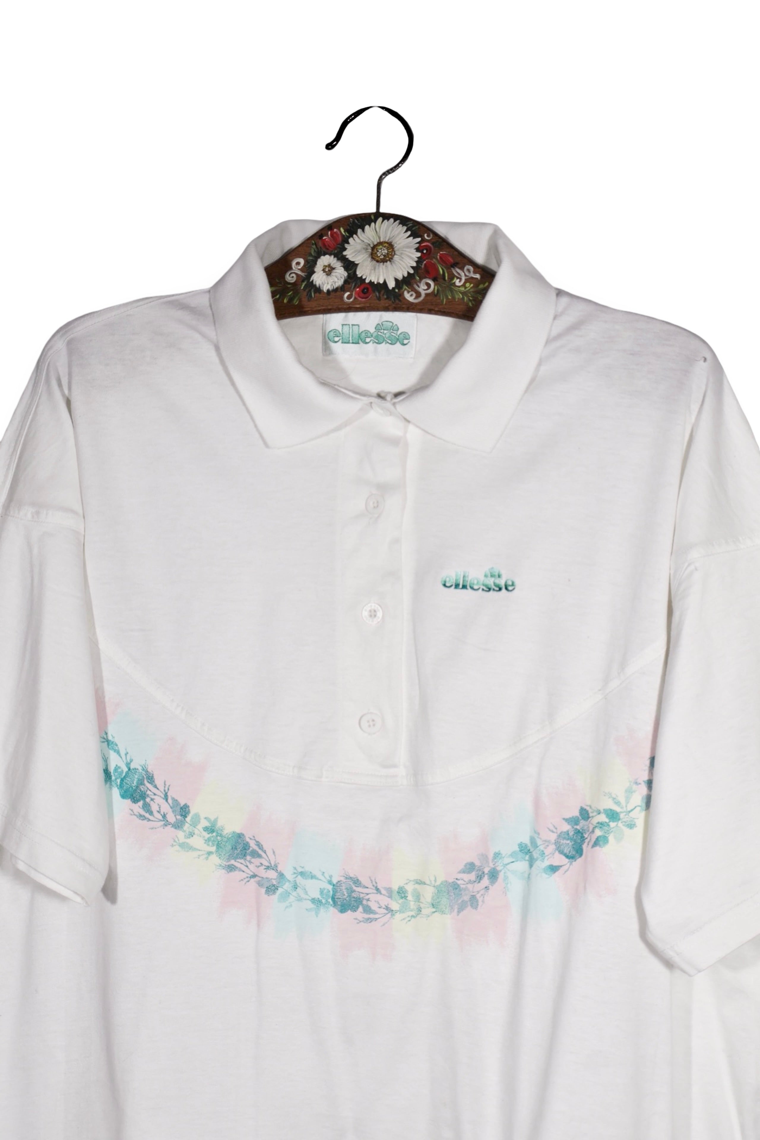 Tricou - Ellesse alb cu print floral pastel – XL – Femei - detaliu