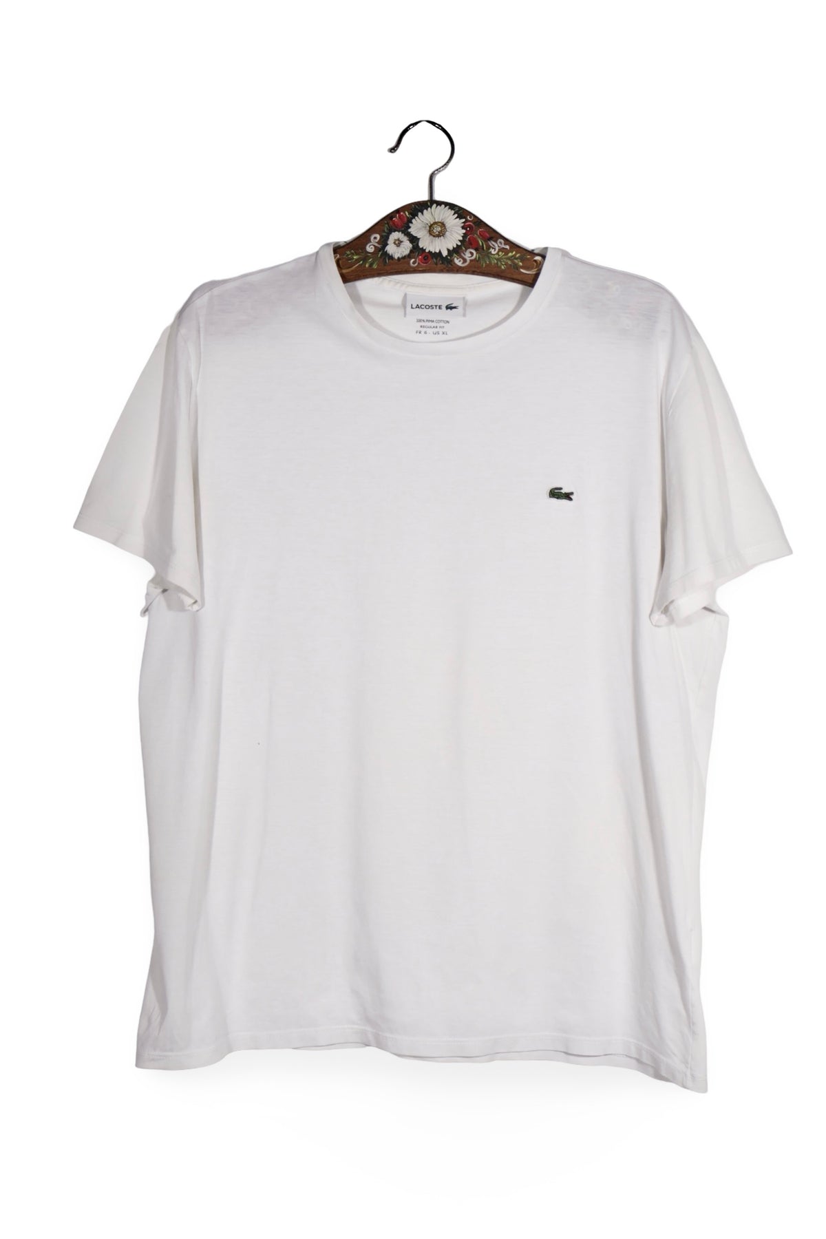 Tricou - LACOSTE alb din bumbac cu logo brodat – XL – Femei - fata