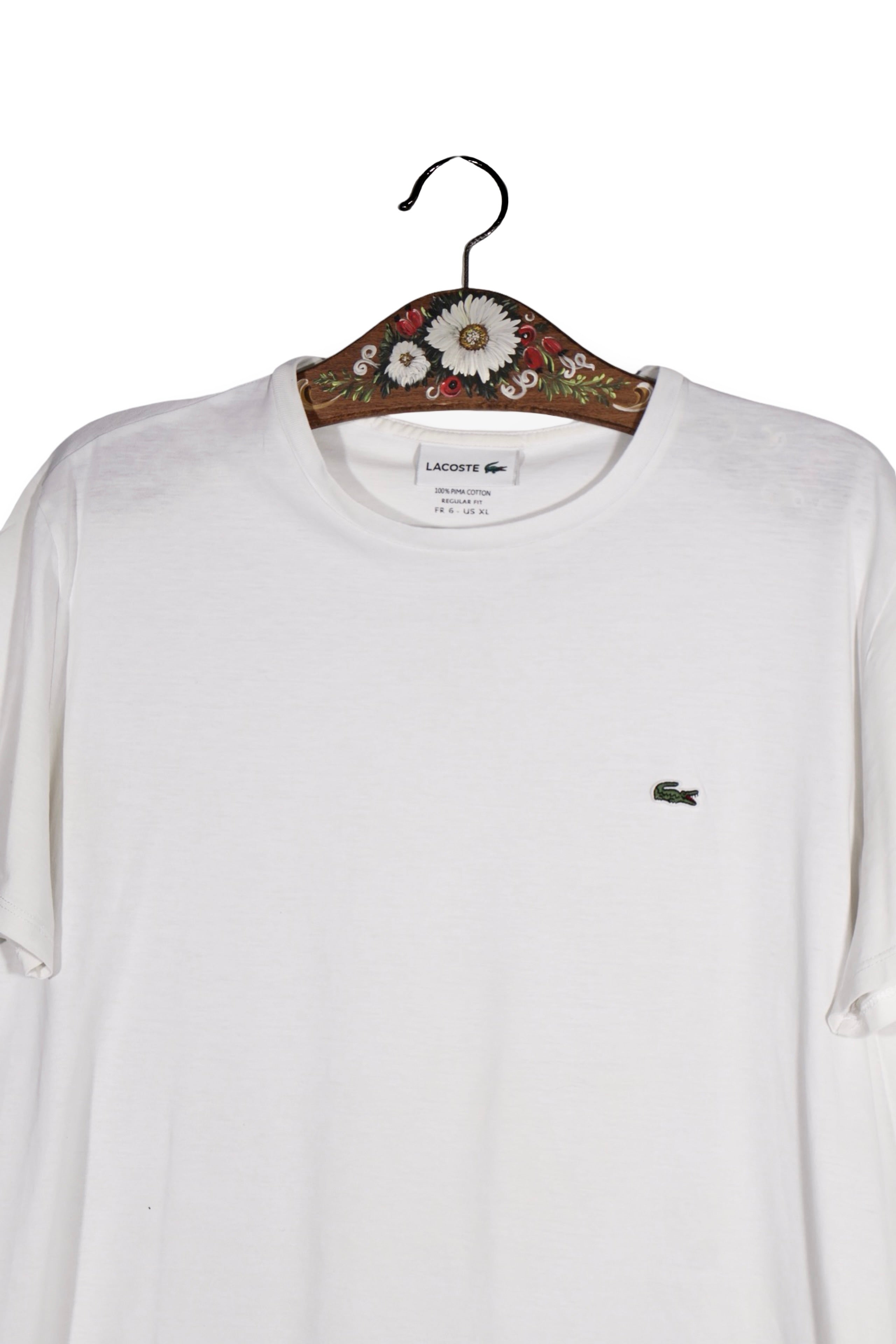 Tricou - LACOSTE alb din bumbac cu logo brodat – XL – Femei - detaliu