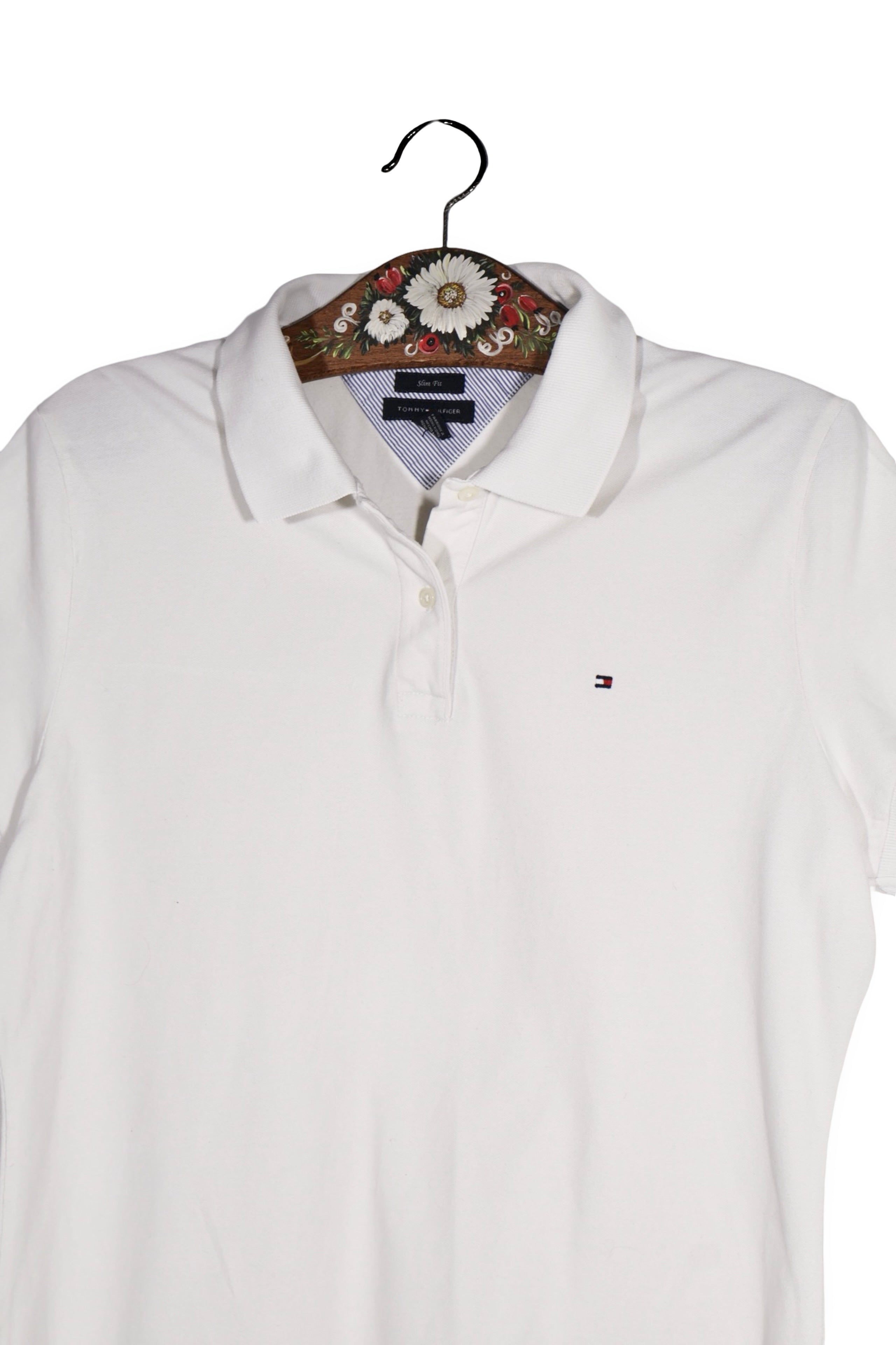 Tricou - Tommy Hilfiger alb slim fit din bumbac – XL – Femei - detaliu