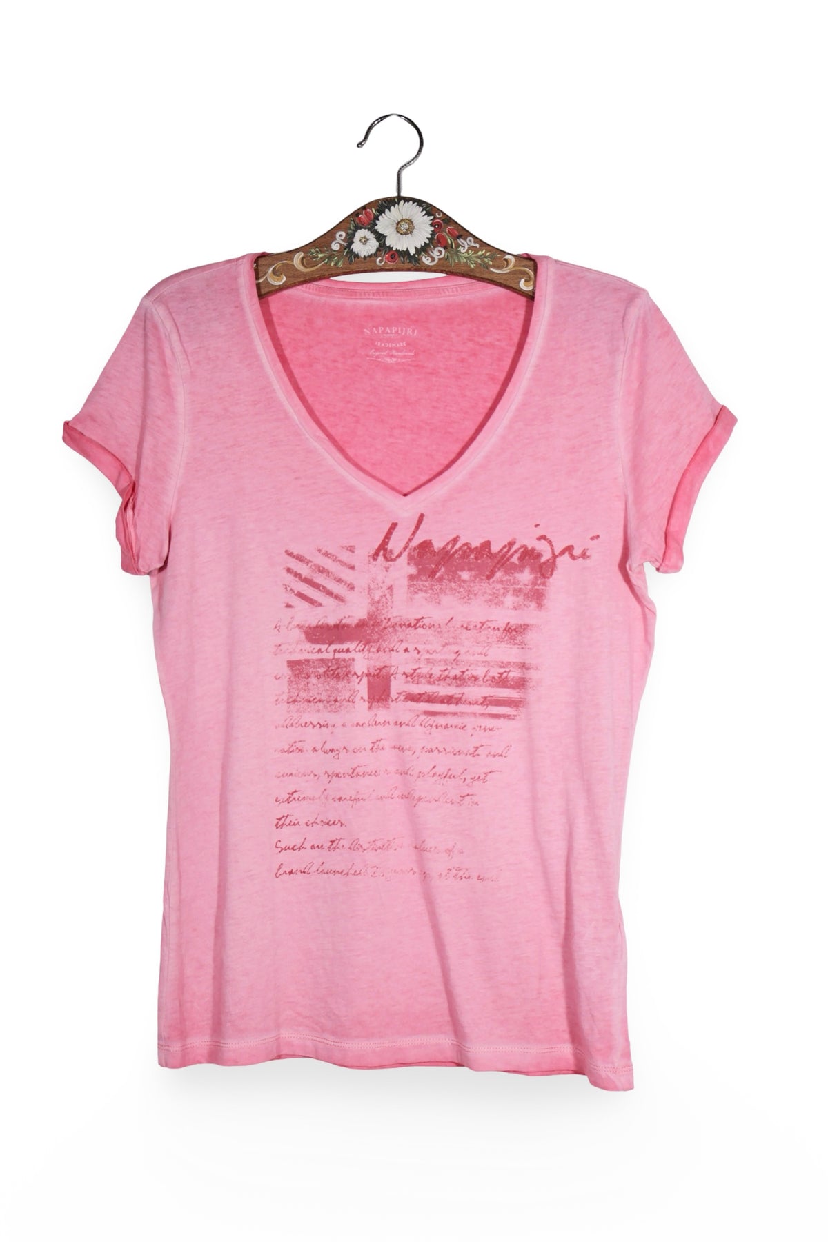 Tricou - Napapijri roz spalacit cu imprimeu frontal – M – Femei - fata
