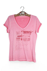 Tricou - Napapijri roz spalacit cu imprimeu frontal – M – Femei - fata
