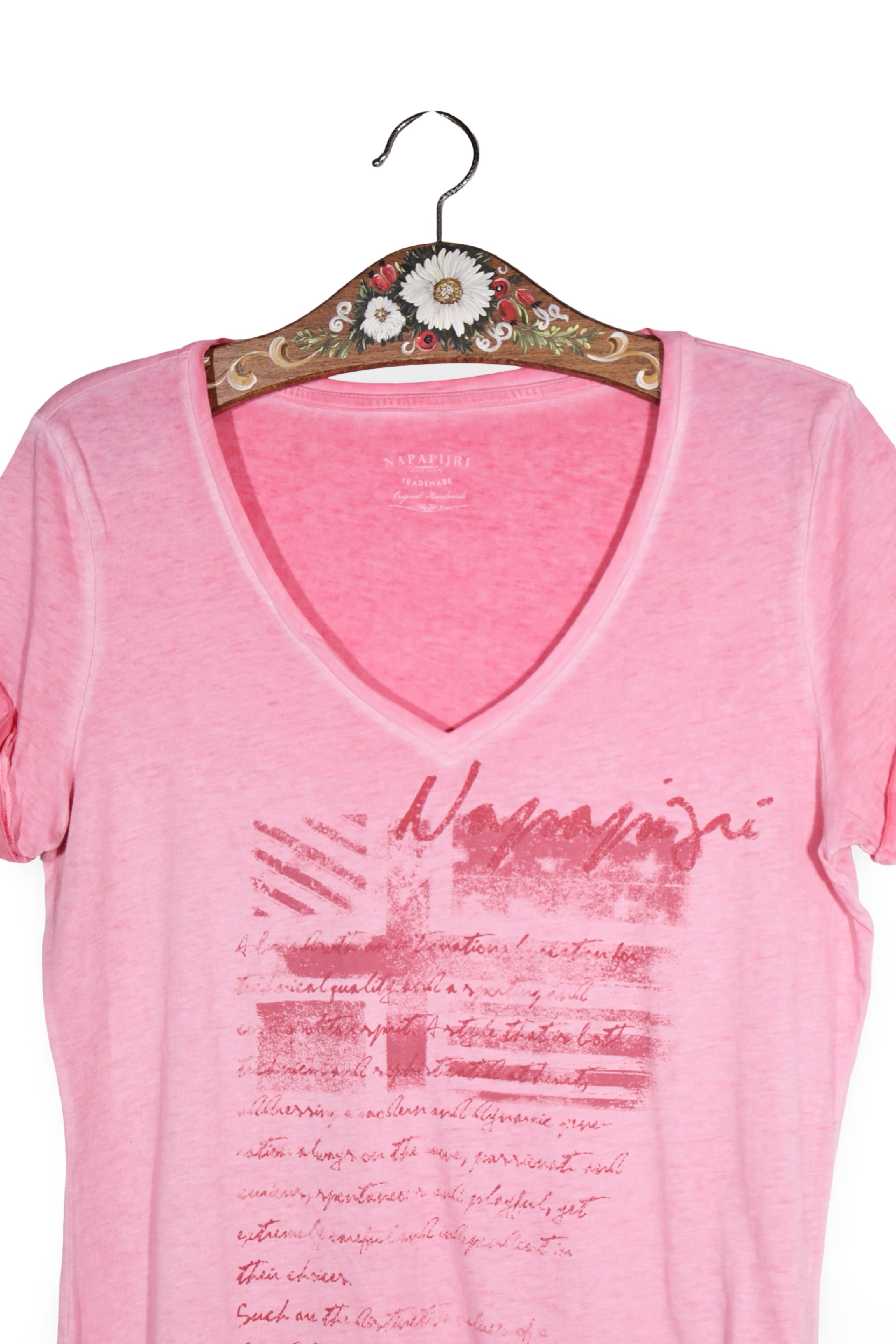 Tricou - Napapijri roz spalacit cu imprimeu frontal – M – Femei - detaliu