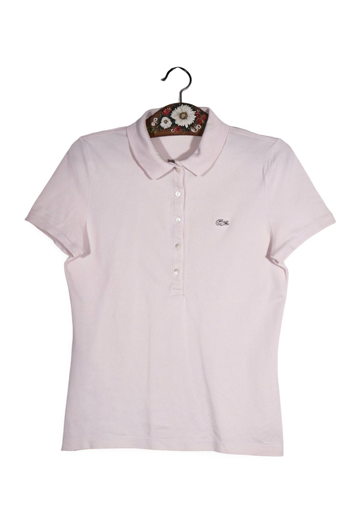 Tricou - LACOSTE roz pal slim fit din bumbac – L – Femei - fata