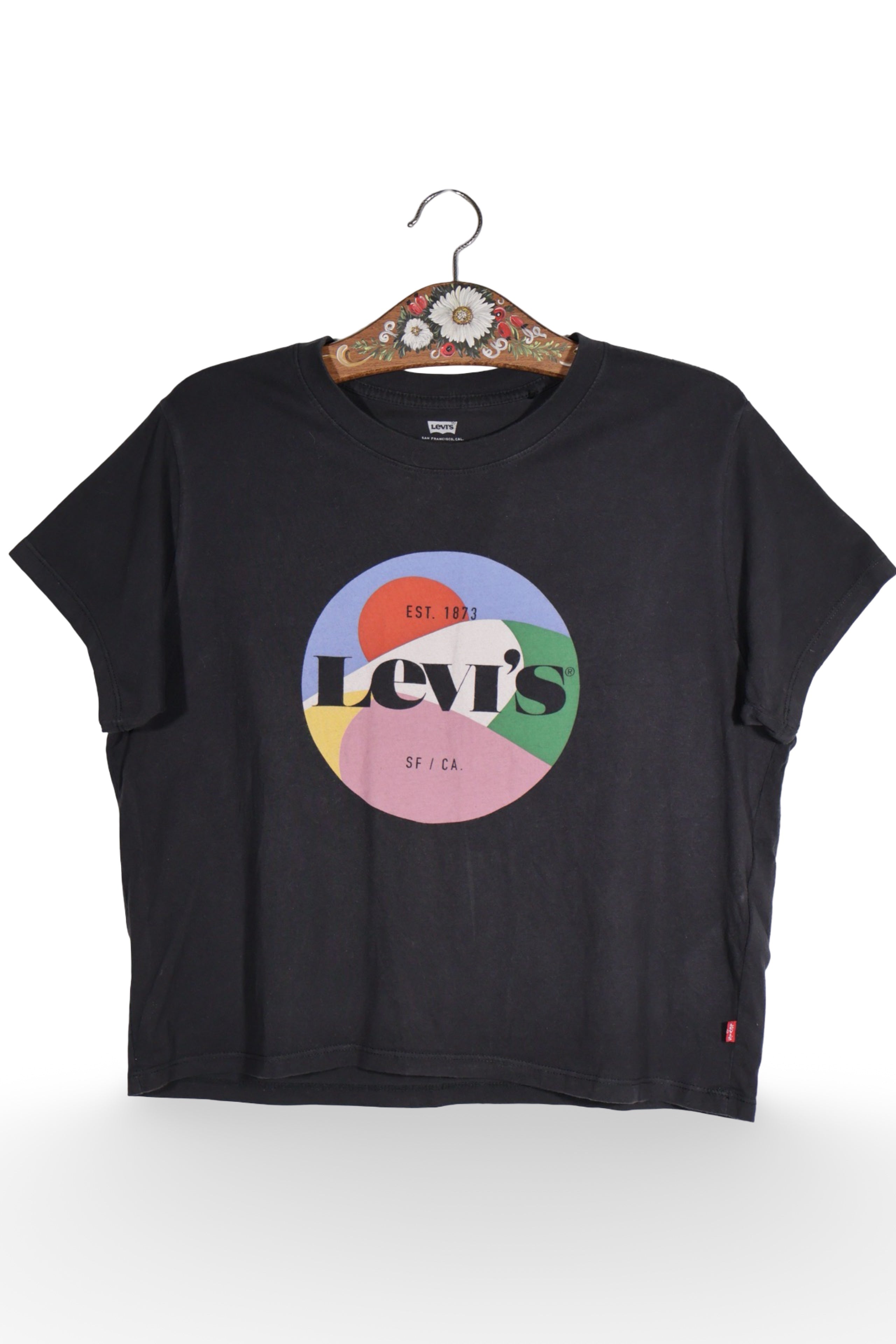 Tricou - Levi's negru cu imprimeu grafic colorat – XS – Femei - fata