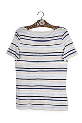 Tricou - Marc O'Polo alb cu dungi marine texturate – L – Femei - fata