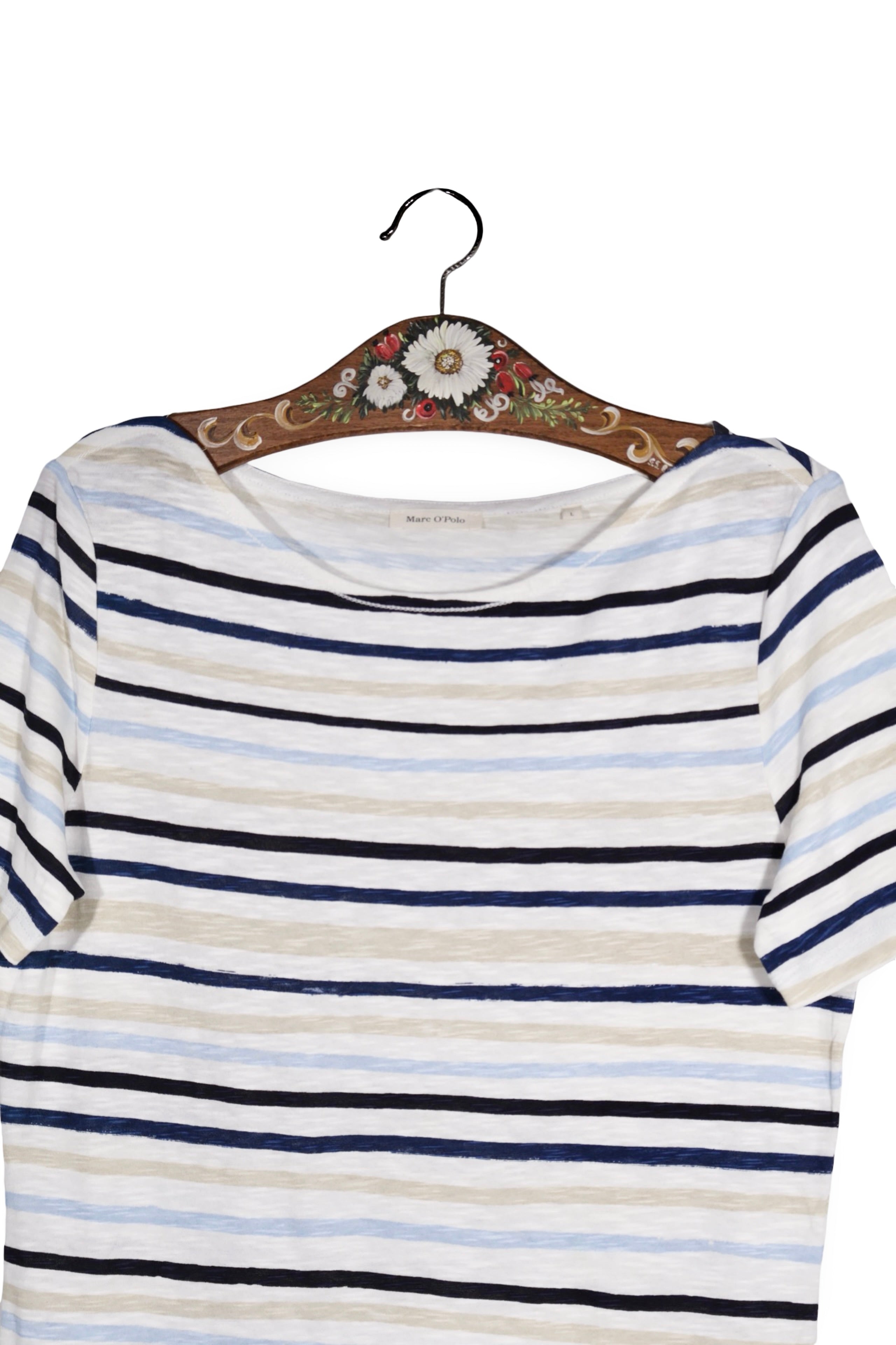 Tricou - Marc O'Polo alb cu dungi marine texturate – L – Femei - detaliu