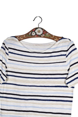 Tricou - Marc O'Polo alb cu dungi marine texturate – L – Femei - detaliu