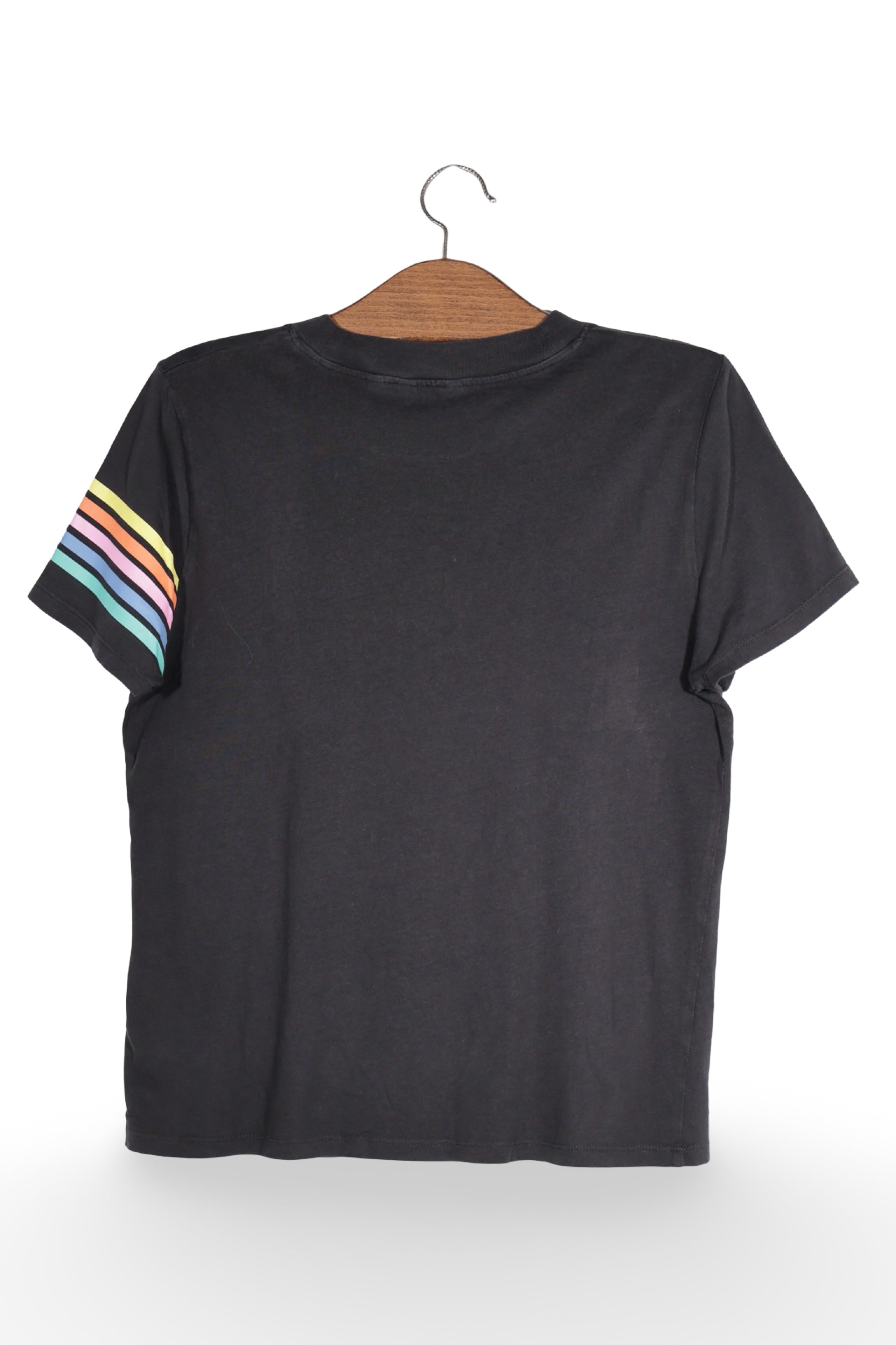 Tricou - Wrangler negru cu dungi multicolore pe maneca – S – Femei - spate