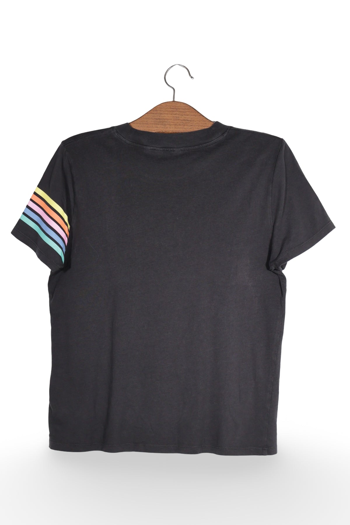 Tricou - Wrangler negru cu dungi multicolore pe maneca – S – Femei - spate