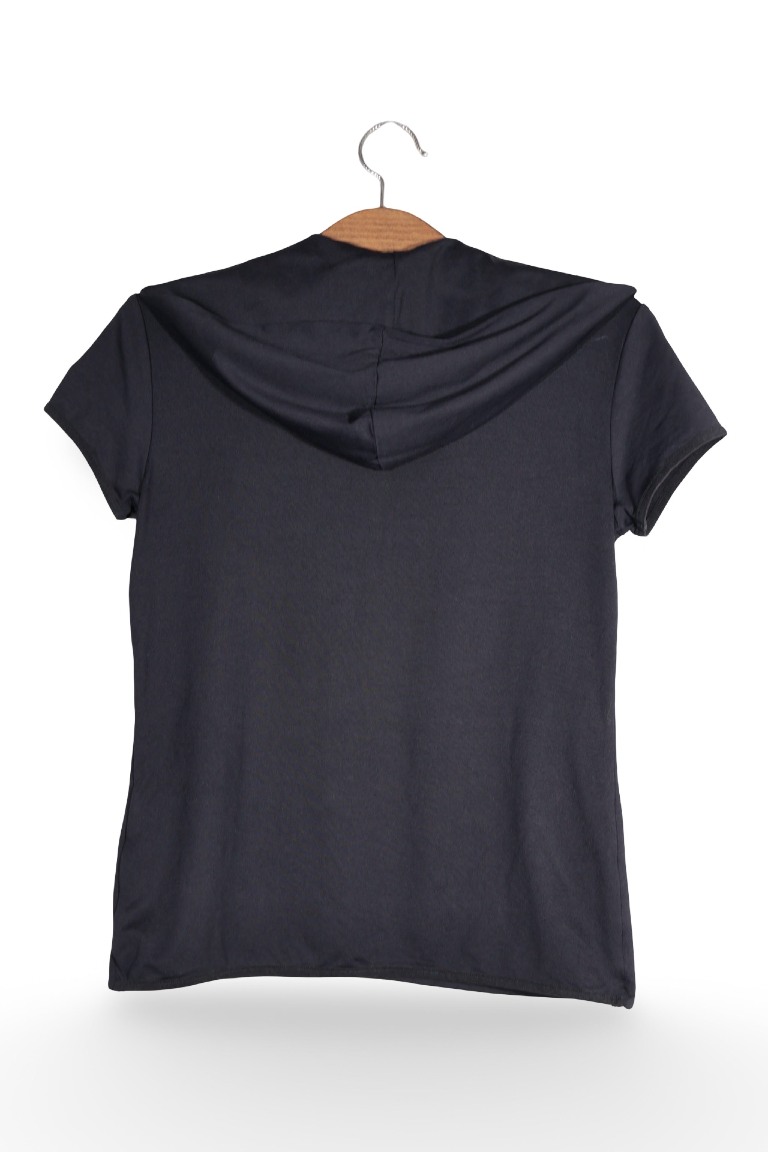 Top - Escada negru cu gluga si decolteu adanc – S – Femei - spate